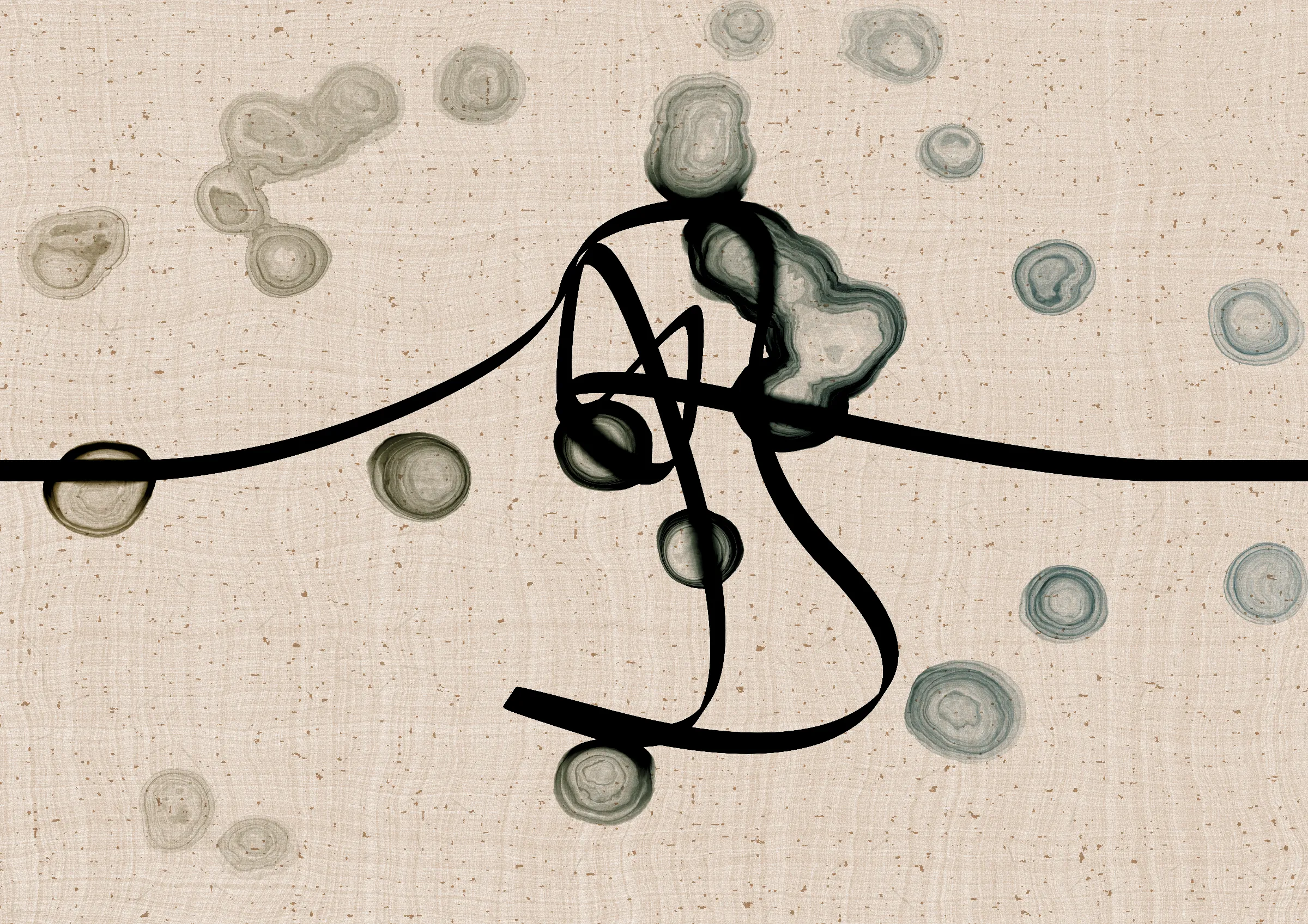 Sudfah (Arabic for "happy accident") is a generative collection celebrating the beauty that can emerge from chaos, mistakes, and accidents.

A single calligraphic line intends to tell one story (sometimes wandering and confused in its own right, but always meandering from one side to the other).

Digital liquid is spilled upon it and takes the ink in directions that are unexpected, uncontrolled, and tell a much more interesting story than the one the line intended.... and often more beautiful.