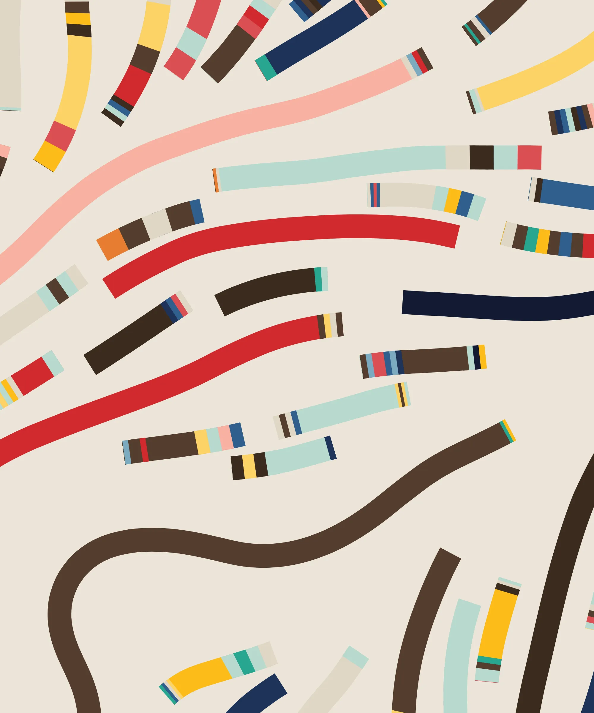 Fidenza is by far my most versatile algorithm to date. Although the program stays focused on structured curves and blocks, the varieties of scale, organization, texture, and color usage it can employ create a wide array of generative possibilities.