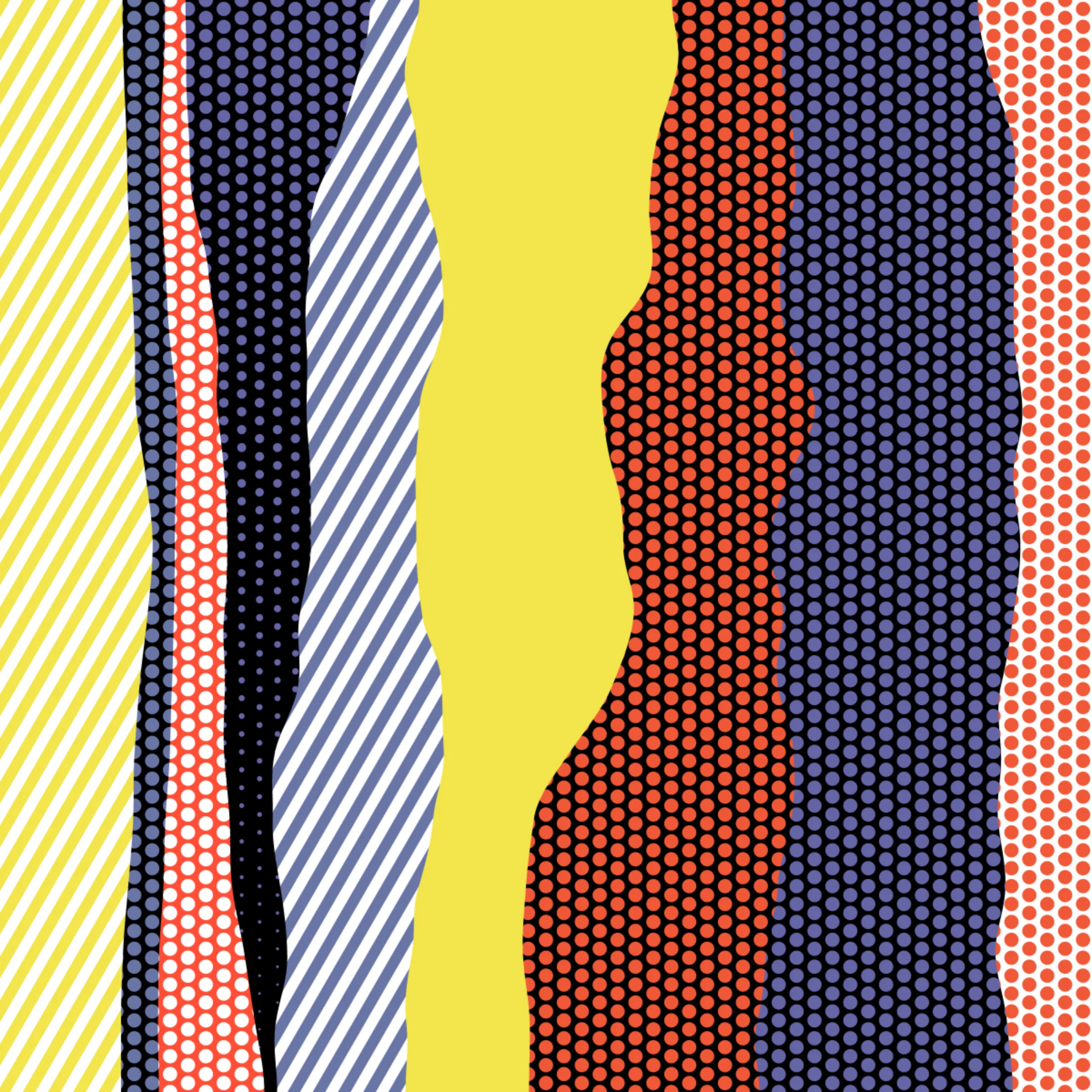 An ode to Roy Lichtenstein, incorporating his iconic version of Ben-Day dots, halftone dots, angled stripes, and solid color patches. Inspired by Roy's sea and landscape paintings, each artwork generates a unique combination of patterns, shapes, and colors.