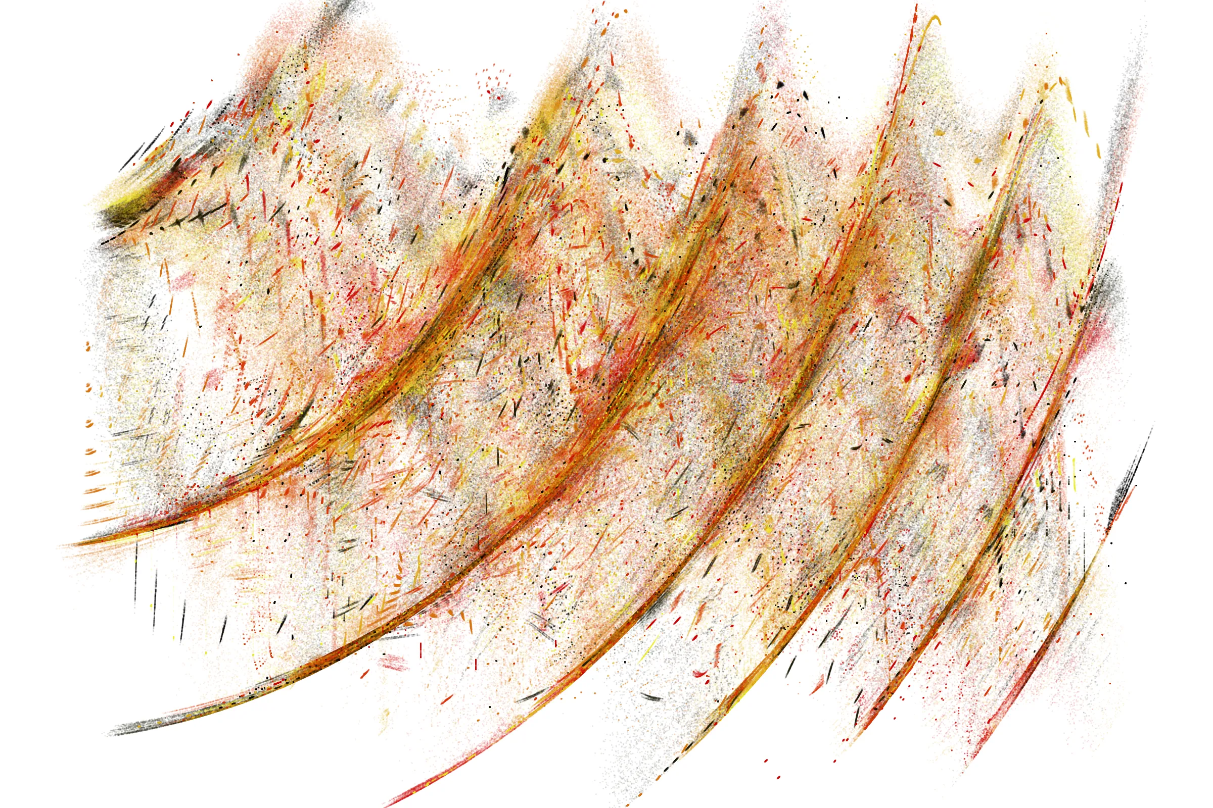 "Attraction" is a system that draws single pixels, one by one, according to a set of rules inspired by the 'Chaos Game'.
Additionally, trigonometric functions may be used to displace pixels, resulting in wave patterns.

All unique properties of each artwork are defined by the token's hash. This hash will set all the parameters: the color palette, the positioning of objects and the rules by which pixels are drawn.

By the nature of this system, several well known patterns from computing and math may appear in the artworks.