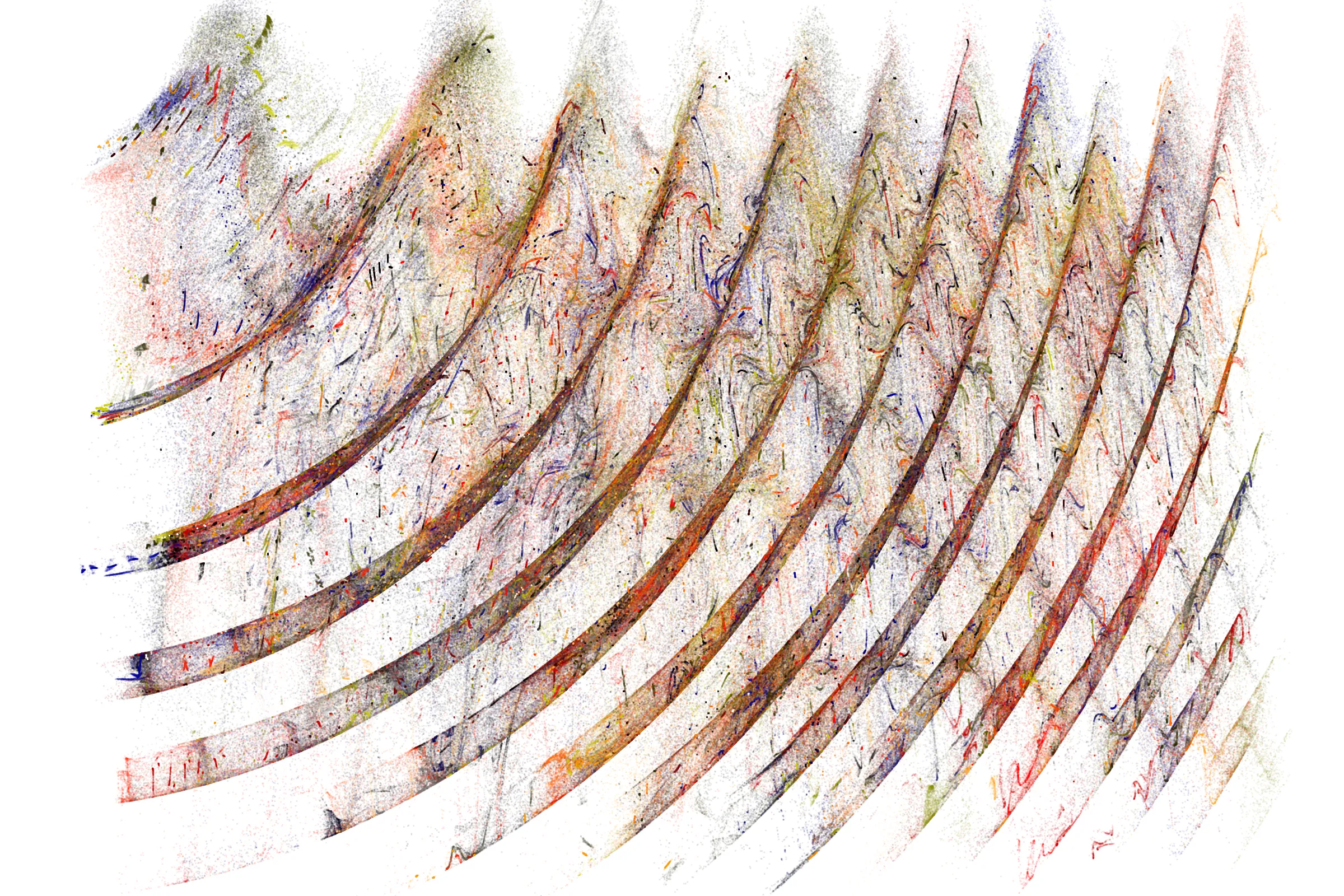 "Attraction" is a system that draws single pixels, one by one, according to a set of rules inspired by the 'Chaos Game'.
Additionally, trigonometric functions may be used to displace pixels, resulting in wave patterns.

All unique properties of each artwork are defined by the token's hash. This hash will set all the parameters: the color palette, the positioning of objects and the rules by which pixels are drawn.

By the nature of this system, several well known patterns from computing and math may appear in the artworks.