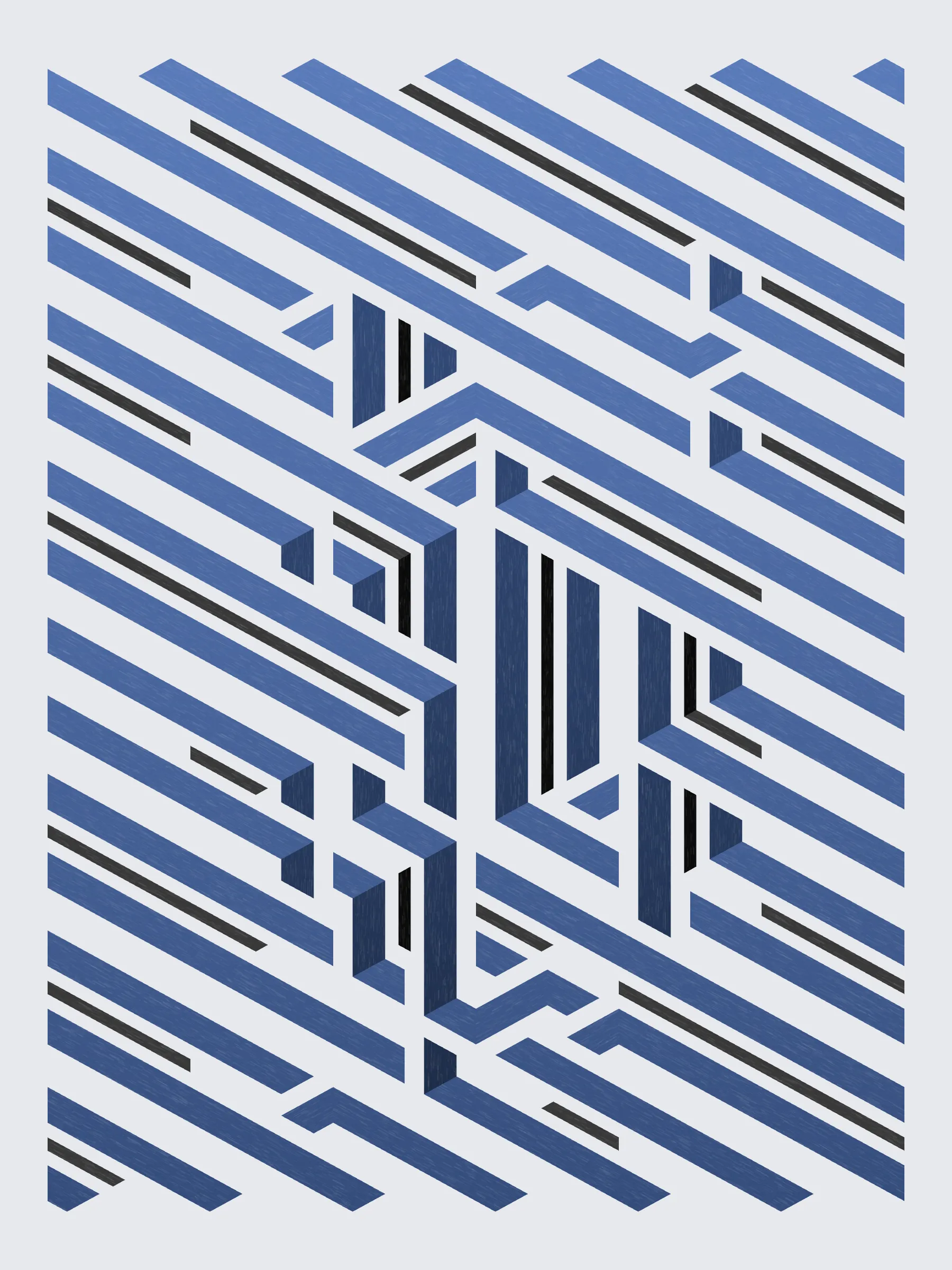 Lines are bent and shaded. There are no wrong turns. 

[Interaction in live view: press 1-7 or left/right arrow keys to see the stages of sketch construction: 1-grid, 2-divide, 3-tile, 4-bend, 5-shade, 6-color, 7-texture].