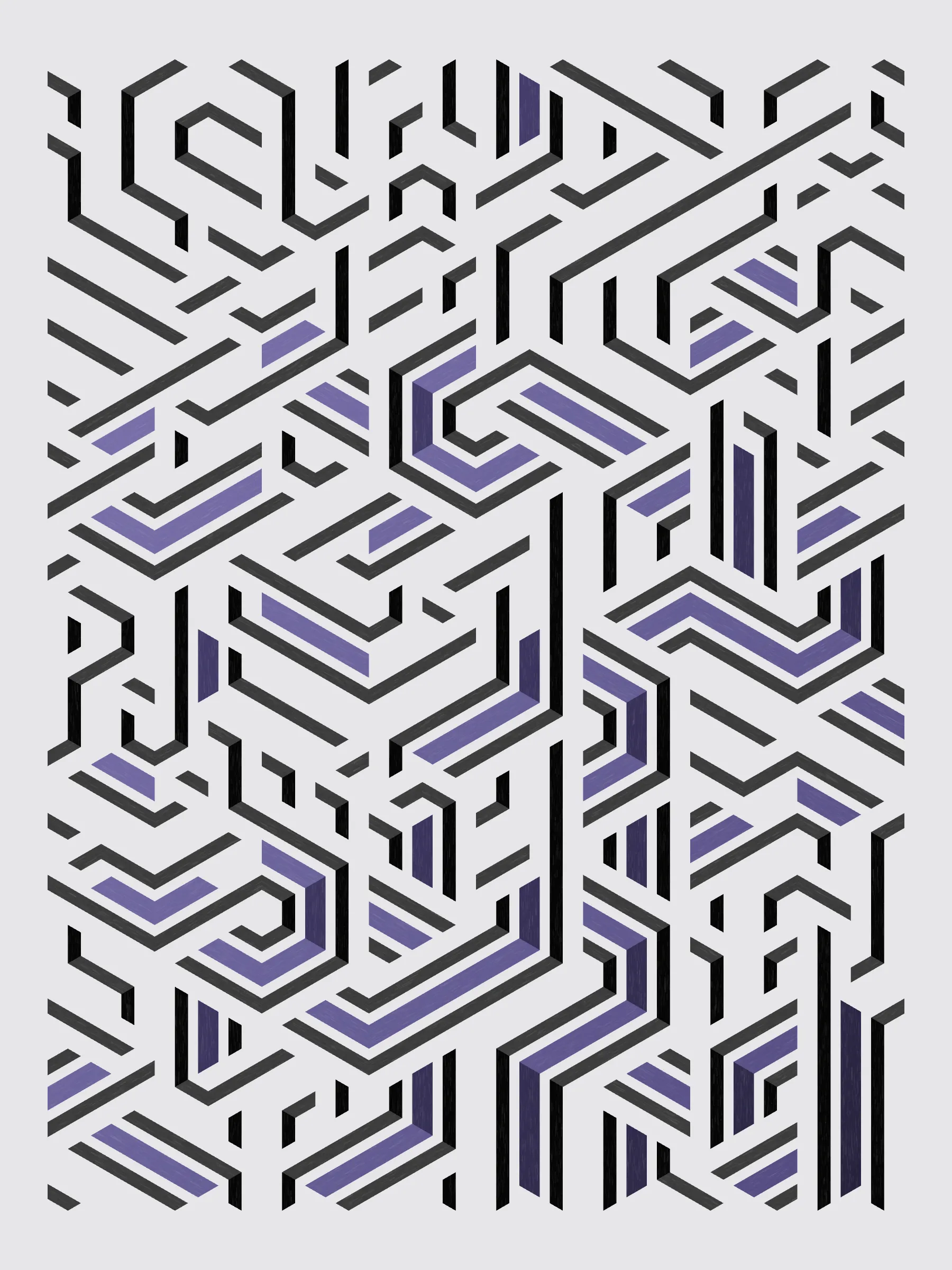Lines are bent and shaded. There are no wrong turns. 

[Interaction in live view: press 1-7 or left/right arrow keys to see the stages of sketch construction: 1-grid, 2-divide, 3-tile, 4-bend, 5-shade, 6-color, 7-texture].