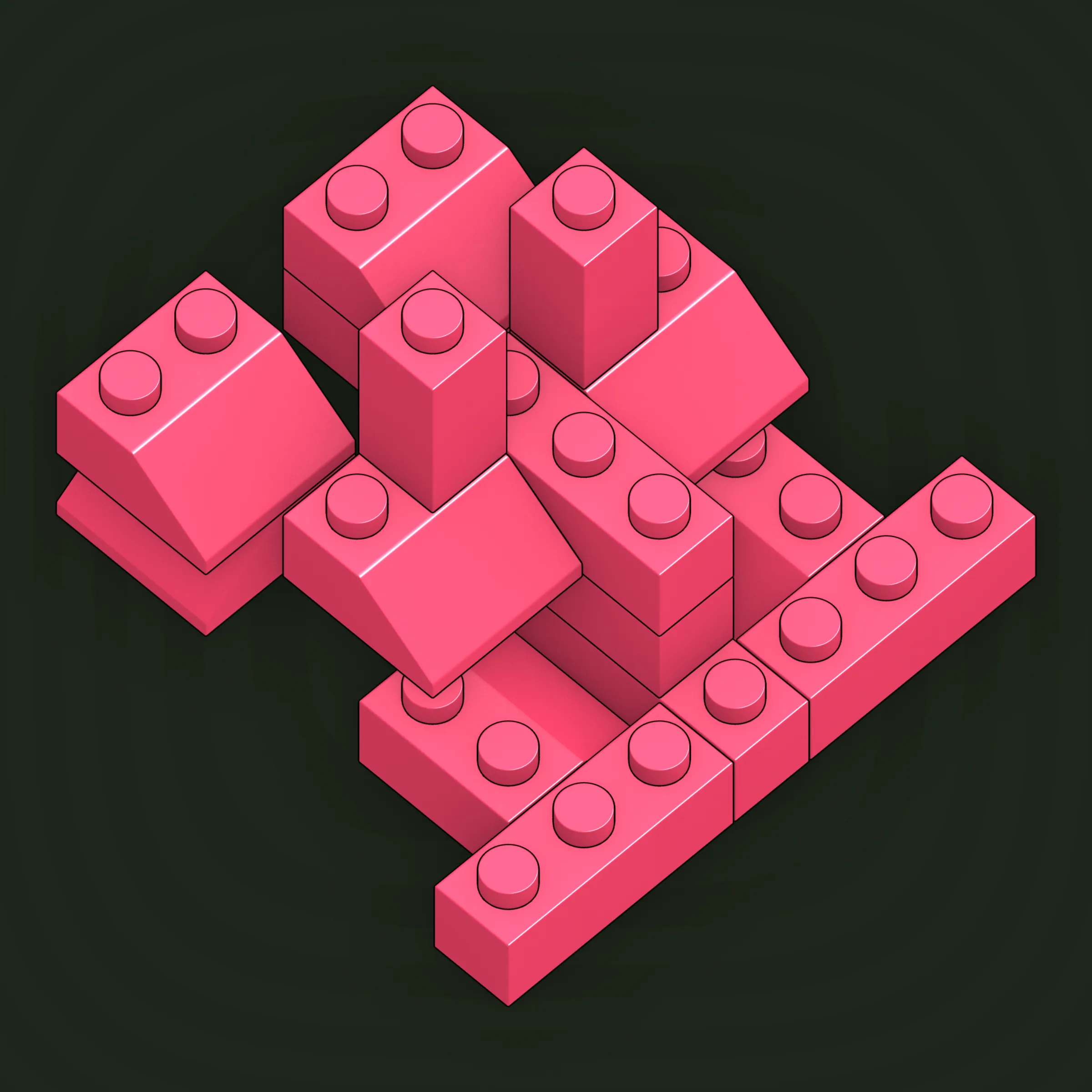 The project focuses on how easily one assigns meaning to seemingly random combinations of blocks, giving them personality and creating emotional connections.

I was inspired by Ringers, in which people see animals and other characters. I wanted to amplify this quality, and the idea of sculptures made of blocks clicked! Endless combinations, funny characters, and my passion for cubes, voxels, and modular systems.

To make the sculptures, I used technique of hybrid voxel raymarching, so we can say, the sculptures are made of colored void in a reflected space. Some of them may seem impossible due to the lack of perspective, but sooner or later it all clicks! It helps to keep in mind that all shapes are symmetrical.

The script uses modern features of GPU so it's supposed to work only on desktop: Chrome, Firefox or Safari