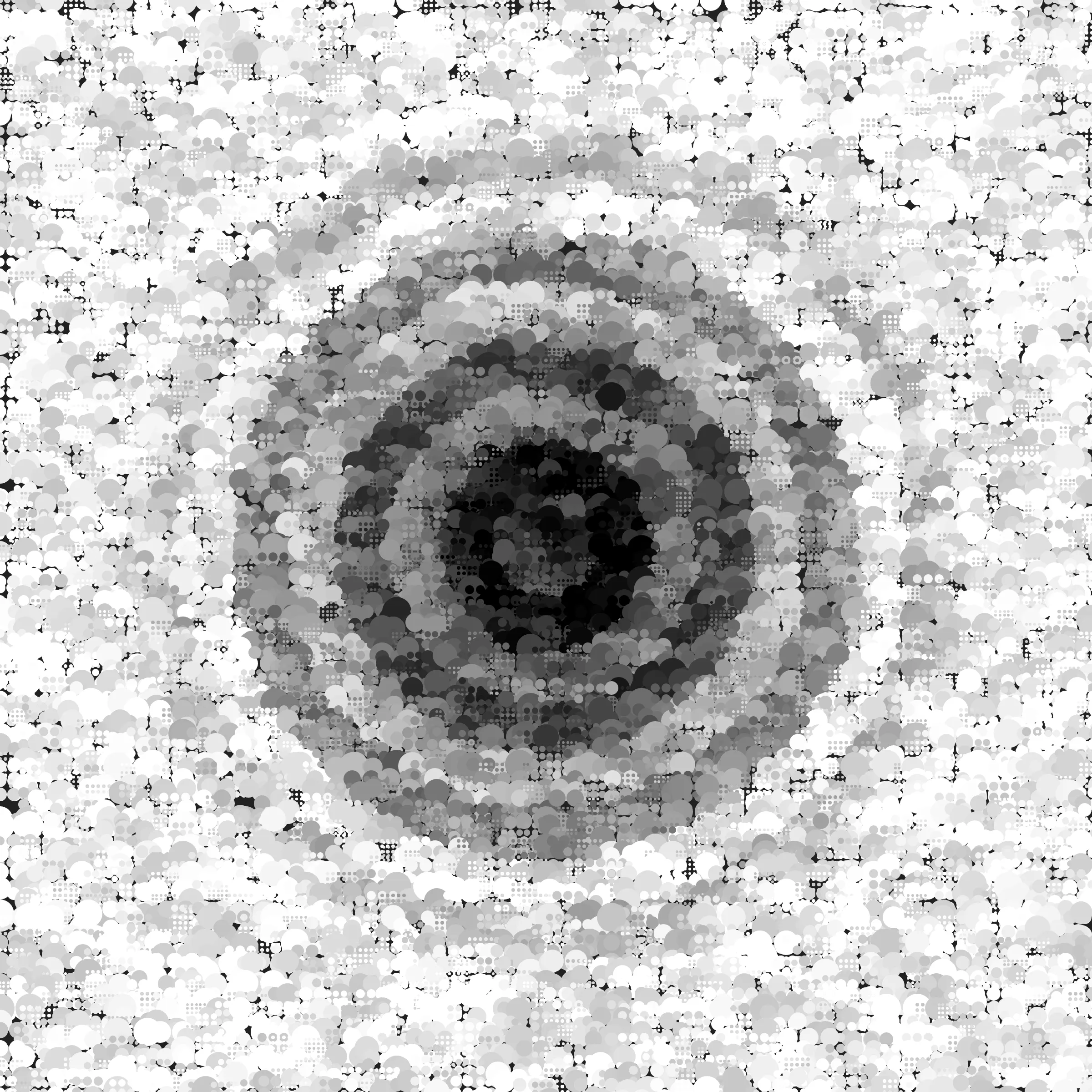 Dot Matrix Gradient Study takes my approach of splitting the canvas into "patches", which each have their own stipple sizing, density, and layering, and distorts this process to create outputs which blur the lines of recognizable stippling. This piece is an exploration of creating abstract forms with stippling rather than depicting figurative ones. All pieces in this series are composed purely with dots. Some more than others. 50% of sales proceeds from Dot Matrix Gradient Study were donated on-chain at the time of mint to GiveDirectly, where the funds will be directed to helping those in poverty. 