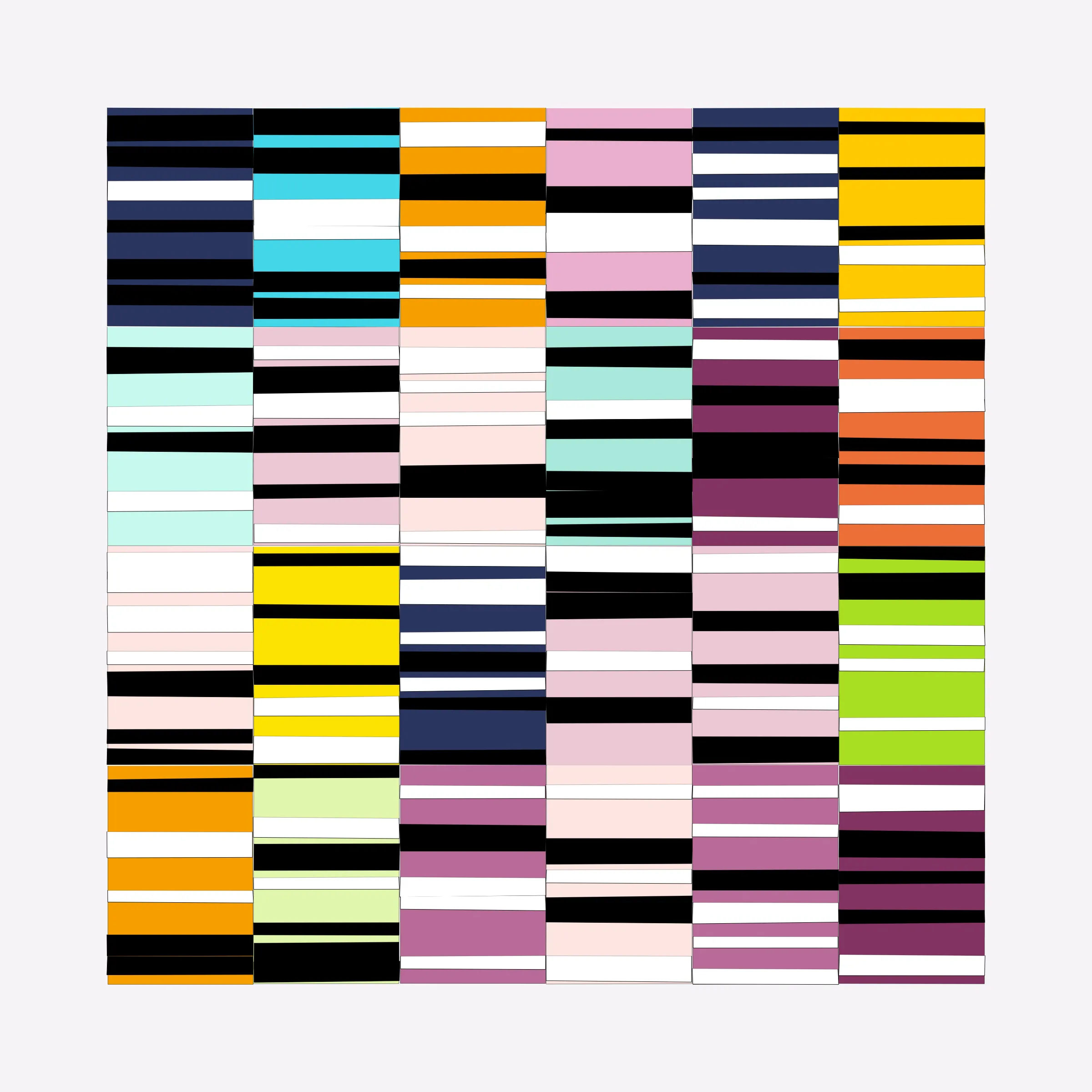 Attempts at perfection are destined to fail. This project embraces the impossibility of perfection in human execution and digitally simulates these imperfections.

In his abstract minimalist work, visual artist Wouter Kalis steers away from meaning. Horizontal black and white paper strips are placed on colored paper panels and one strip dictates the placing of the next. However, each attempt at perfection ends in failure. These mistakes have now become the signature of his work and contribute to the depth of content.

Digital representations of minimalist art can be executed to perfection but are less interesting to look at. In this project, artist Wouter Kalis and his son, software engineer Rosco Kalis, together attempt to recreate the human touch in digital art, the imperfection. 

The project displays computer-generated digital works similar to the physical works made out of paper. The colors of the digital panels are directly derived from the colors of the paper used for the physical work. The digital works can thus be reproduced using real paper. Please see the project website for details if you're interested in purchasing a handmade physical reproduction of your NFT.