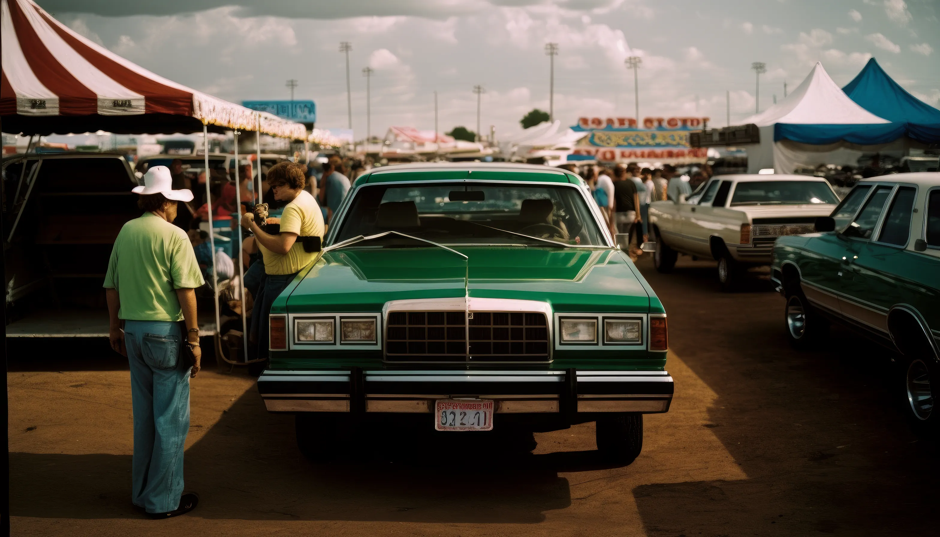 County Fair - AI Nostalgia captures the feeling of being at a Midwest country fair as a child in the 1980s, with its mix of fun and joy, weirdness and incredibility.

I intentionally kept post-prompt editing to a minimum to allow the strangeness and quirks of AI to come through, providing a historical look at what MidJourney was like during this particular time with these specific circumstances.

At the county fair, children often saw things that were nearly unbelievable, so the weirdness and wonder that shows up in these pieces strangely matches my childhood perception.

Midjourney V4  
Topaz upscale for size  
3136 x 1792 pixels

Pop Punk