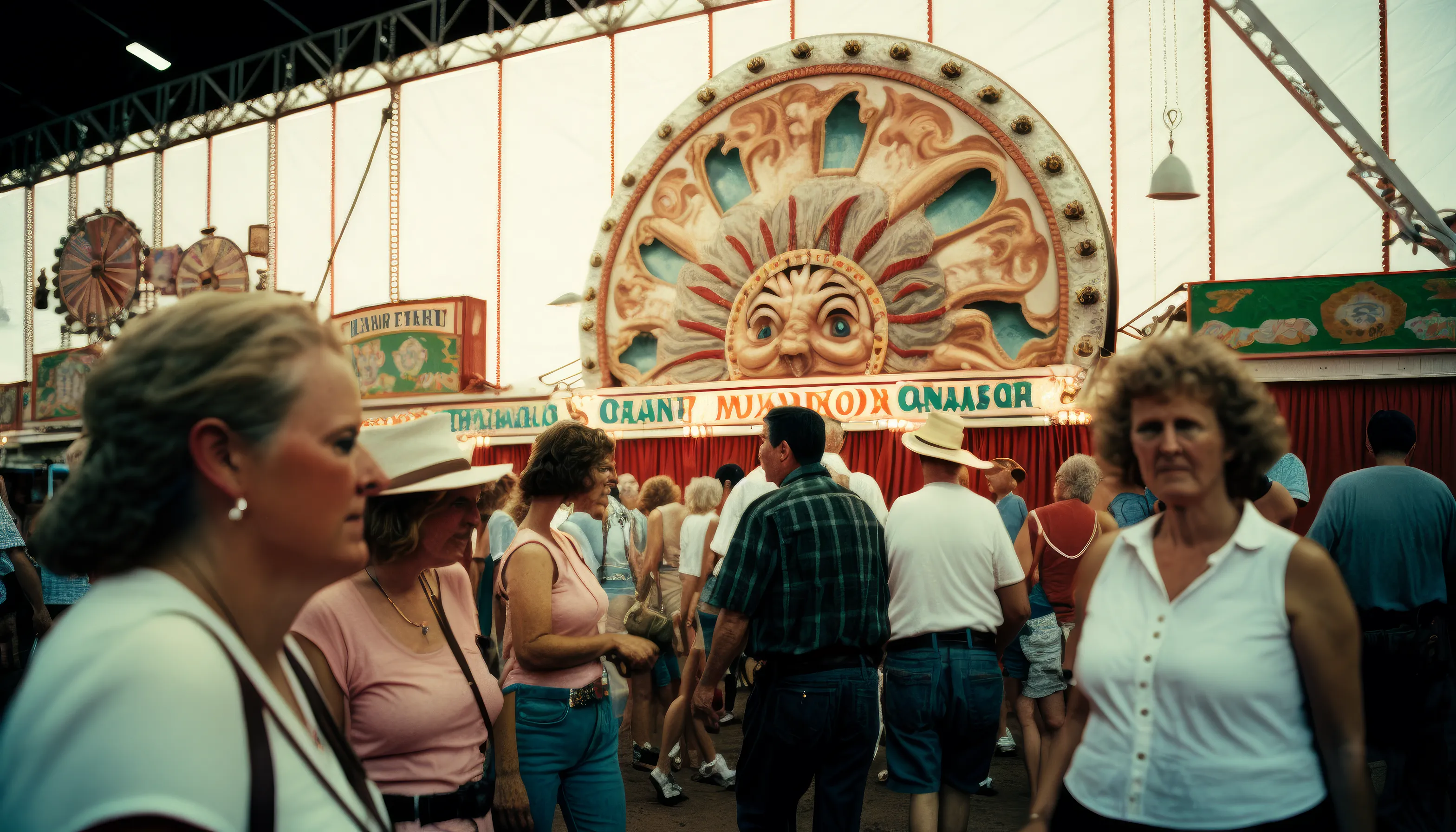 County Fair - AI Nostalgia captures the feeling of being at a Midwest country fair as a child in the 1980s, with its mix of fun and joy, weirdness and incredibility.

I intentionally kept post-prompt editing to a minimum to allow the strangeness and quirks of AI to come through, providing a historical look at what MidJourney was like during this particular time with these specific circumstances.

At the county fair, children often saw things that were nearly unbelievable, so the weirdness and wonder that shows up in these pieces strangely matches my childhood perception.

Midjourney V4  
Topaz upscale for size  
3136 x 1792 pixels

Pop Punk