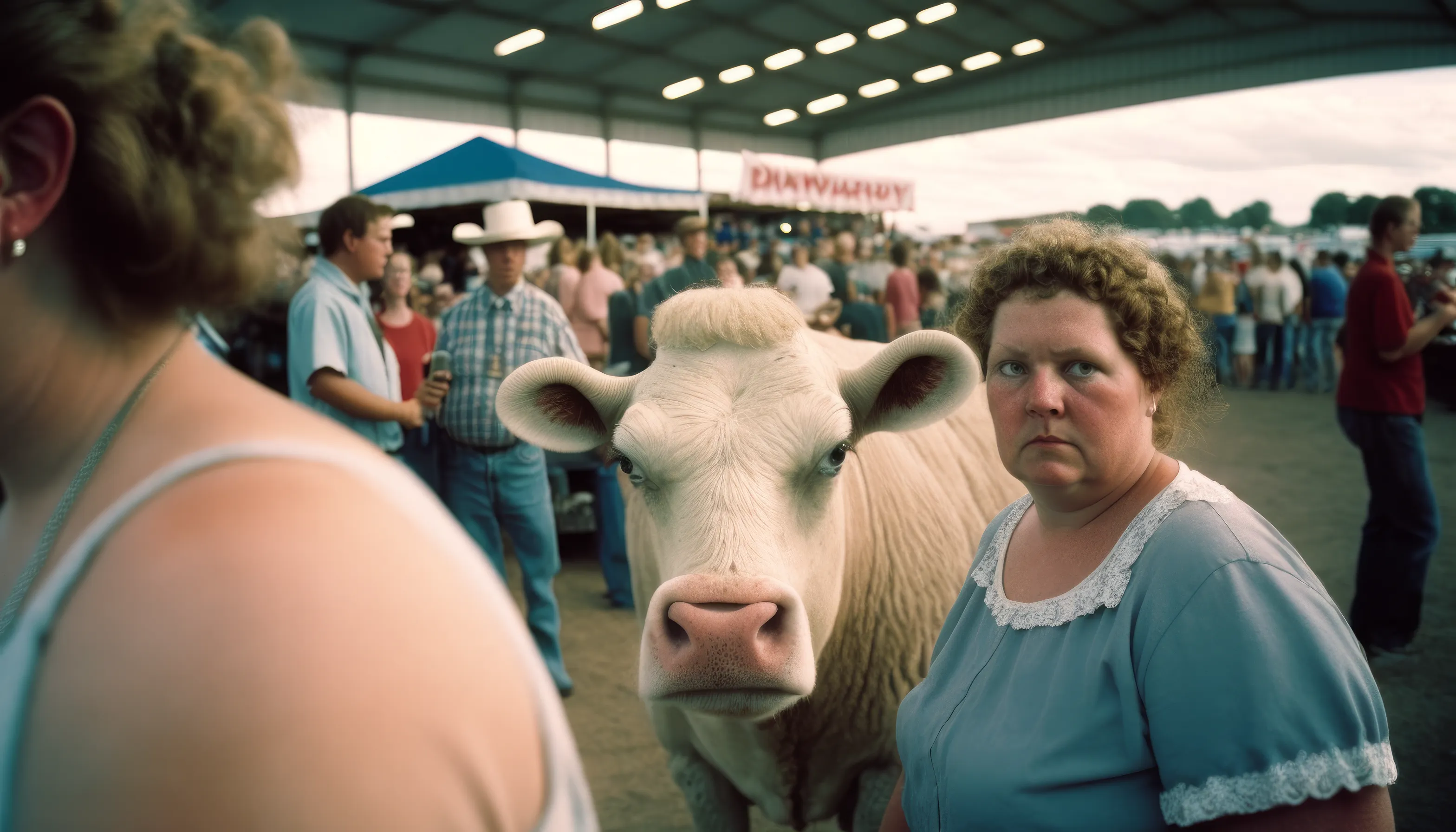County Fair - AI Nostalgia captures the feeling of being at a Midwest country fair as a child in the 1980s, with its mix of fun and joy, weirdness and incredibility.

I intentionally kept post-prompt editing to a minimum to allow the strangeness and quirks of AI to come through, providing a historical look at what MidJourney was like during this particular time with these specific circumstances.

At the county fair, children often saw things that were nearly unbelievable, so the weirdness and wonder that shows up in these pieces strangely matches my childhood perception.

Midjourney V4  
Topaz upscale for size  
3136 x 1792 pixels

Pop Punk