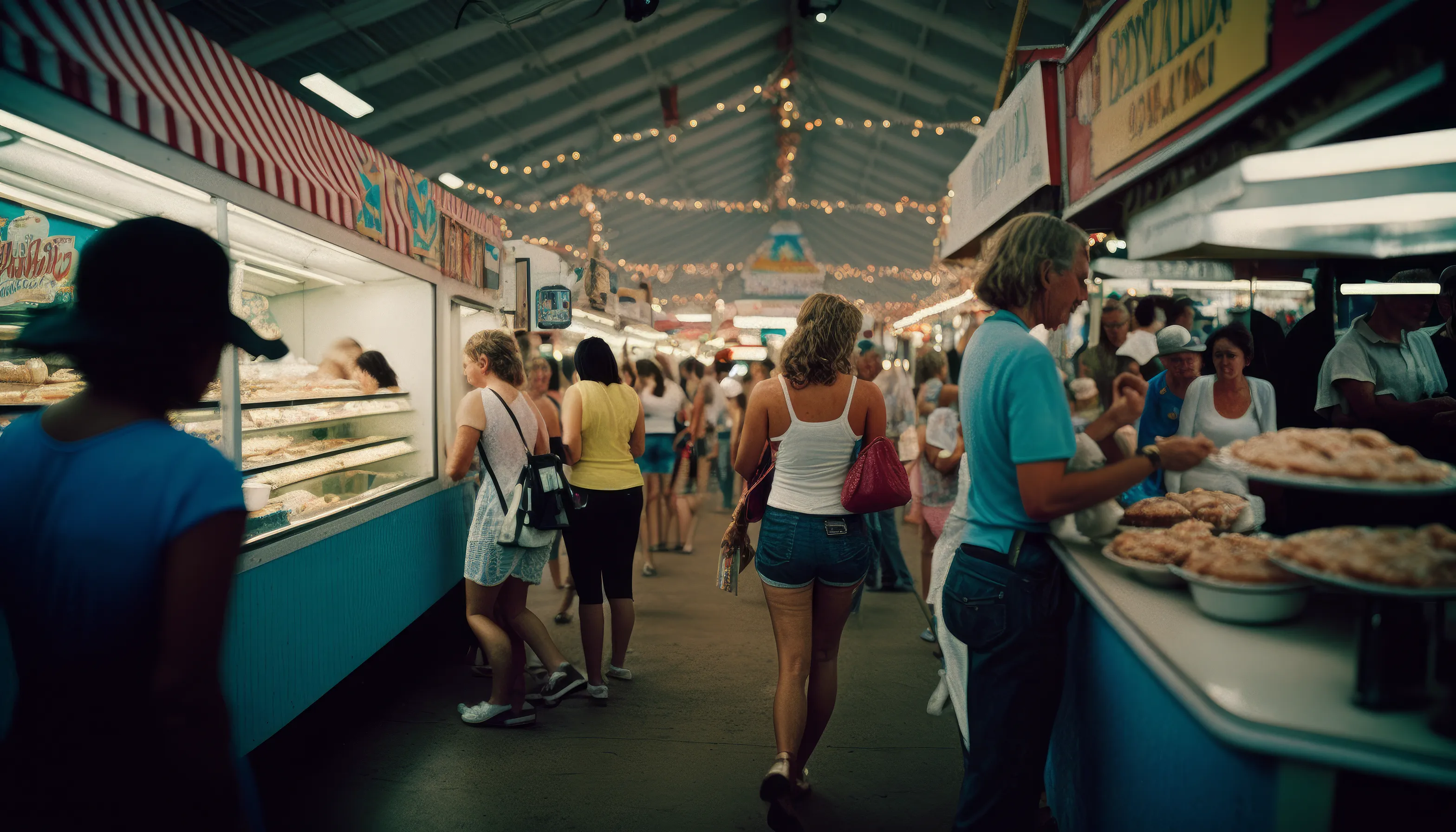 County Fair - AI Nostalgia captures the feeling of being at a Midwest country fair as a child in the 1980s, with its mix of fun and joy, weirdness and incredibility.

I intentionally kept post-prompt editing to a minimum to allow the strangeness and quirks of AI to come through, providing a historical look at what MidJourney was like during this particular time with these specific circumstances.

At the county fair, children often saw things that were nearly unbelievable, so the weirdness and wonder that shows up in these pieces strangely matches my childhood perception.

Midjourney V4  
Topaz upscale for size  
3136 x 1792 pixels

Pop Punk