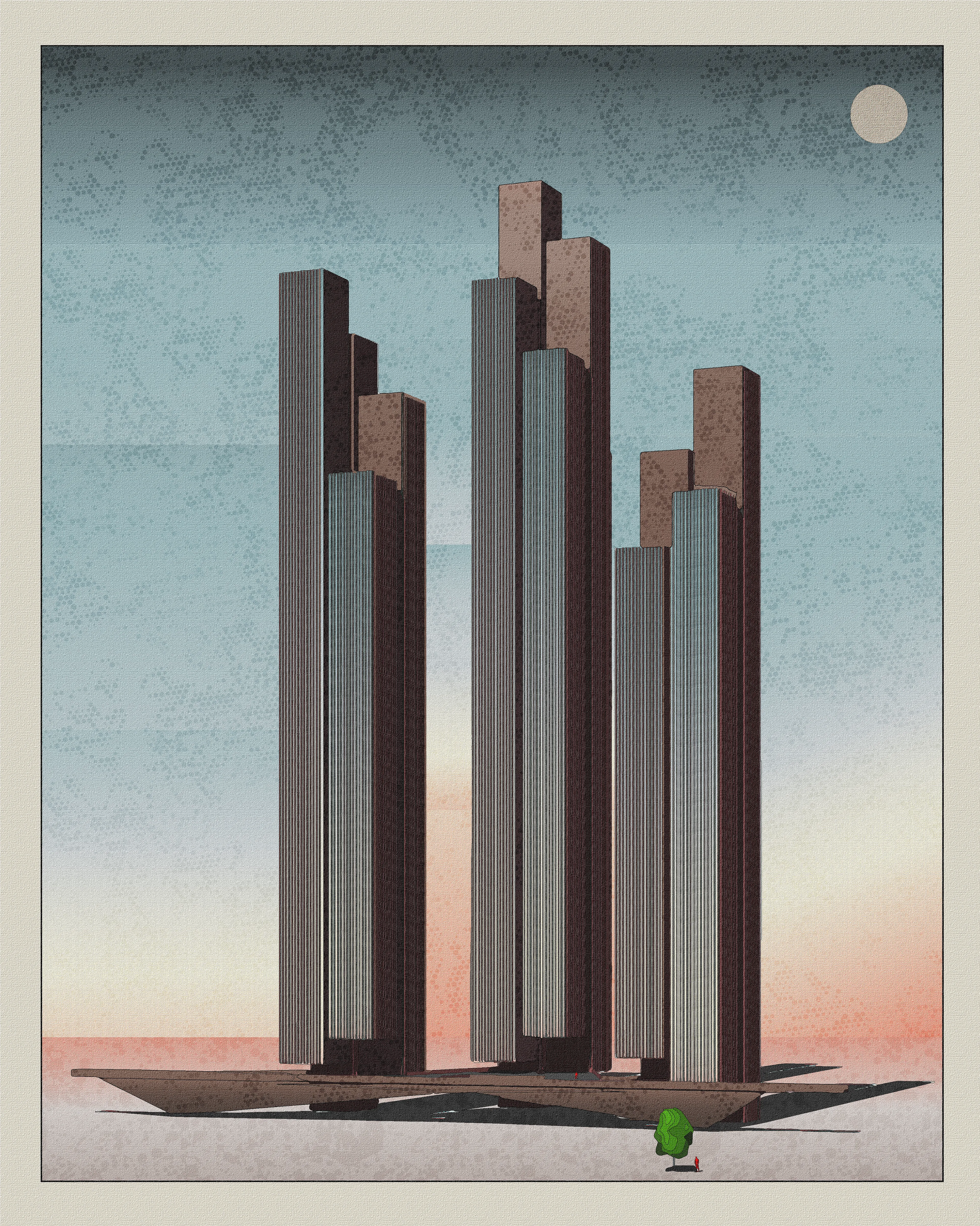 the Solitary 321#001 by gelo

 " The Solitary 321 (TS321) " has been growing from the " Floating World.” The composition of 3x buildings, 2x Lonely Guys, and 1x tree has exaggerated the solitary of the scene unexpectedly.

As same as the “ Floating World” series,  " the Solitary 321" is a collection of past architecture projects of mine in view of art. Designs had been accomplished in quality, yet being treated as actual projects. " The Solitary 321" is a simple attempt to bring forgotten memories back to an iconic style by reorienting time and space in various shades of materials within a frame.

Art + Architecture by gelo

4000px x 5000px
Format PNG
