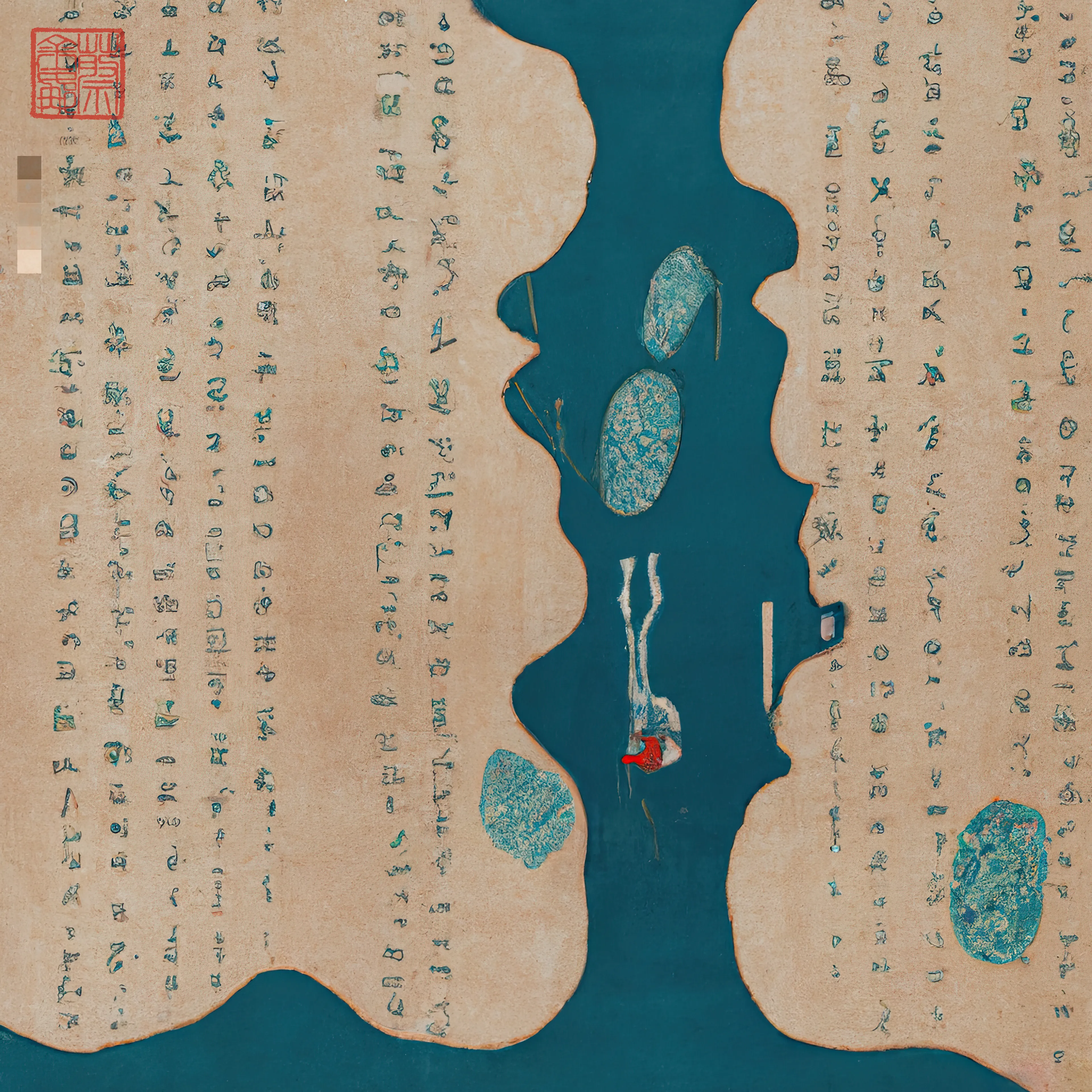 'Deep Dive'  
He who would search for pearls must dive below - John Dryden

ABSTRACT NOUNS  
An abstract noun is a noun denoting an idea, quality, or state rather than a concrete object. 

Art and the medium of AI is used here as a means of exploring less concrete concepts found within the human condition and experience. 

This work explores the medium of machine thinking and its penchant for abstraction and the absurd as a complimentary vehicle for the expression of abstract thinking and philosophy.

In this collection the continued influence of traditional Chinese ink on paper painting is reflected in indelible mark making and compositional elements of form and space.