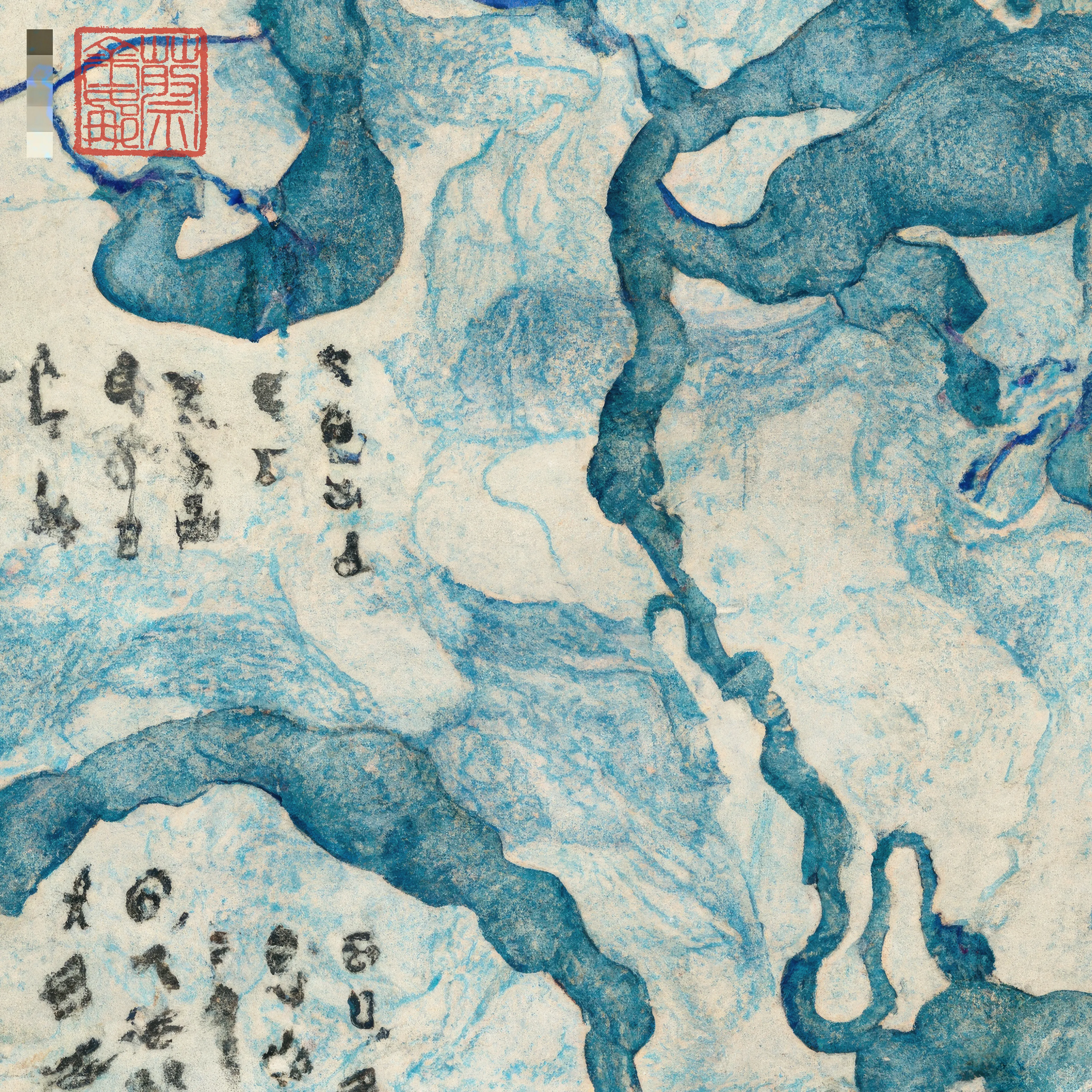 'Sacred River'

"In Xanadu did Kubla Khan  
A stately pleasure-dome decree:  
Where Alph, the sacred river, ran  
Through caverns measureless to man  
Down to a sunless sea.  
So twice five miles of fertile ground  
With walls and towers were girdled round;  
And there were gardens bright with sinuous rills,  
Where blossomed many an incense-bearing tree;  
And here were forests ancient as the hills,  
Enfolding sunny spots of greenery." - Samuel Taylor Coleridge

ABSTRACT NOUNS  
An abstract noun is a noun denoting an idea, quality, or state rather than a concrete object.

Art and the medium of AI is used here as a means of exploring less concrete concepts found within the human condition and experience.

This work explores the medium of machine thinking and its penchant for abstraction and the absurd as a complimentary vehicle for the expression of abstract thinking and philosophy.

In this collection the continued influence of traditional Chinese ink on paper painting is reflected in indelible mark making and compositional elements of form and space.