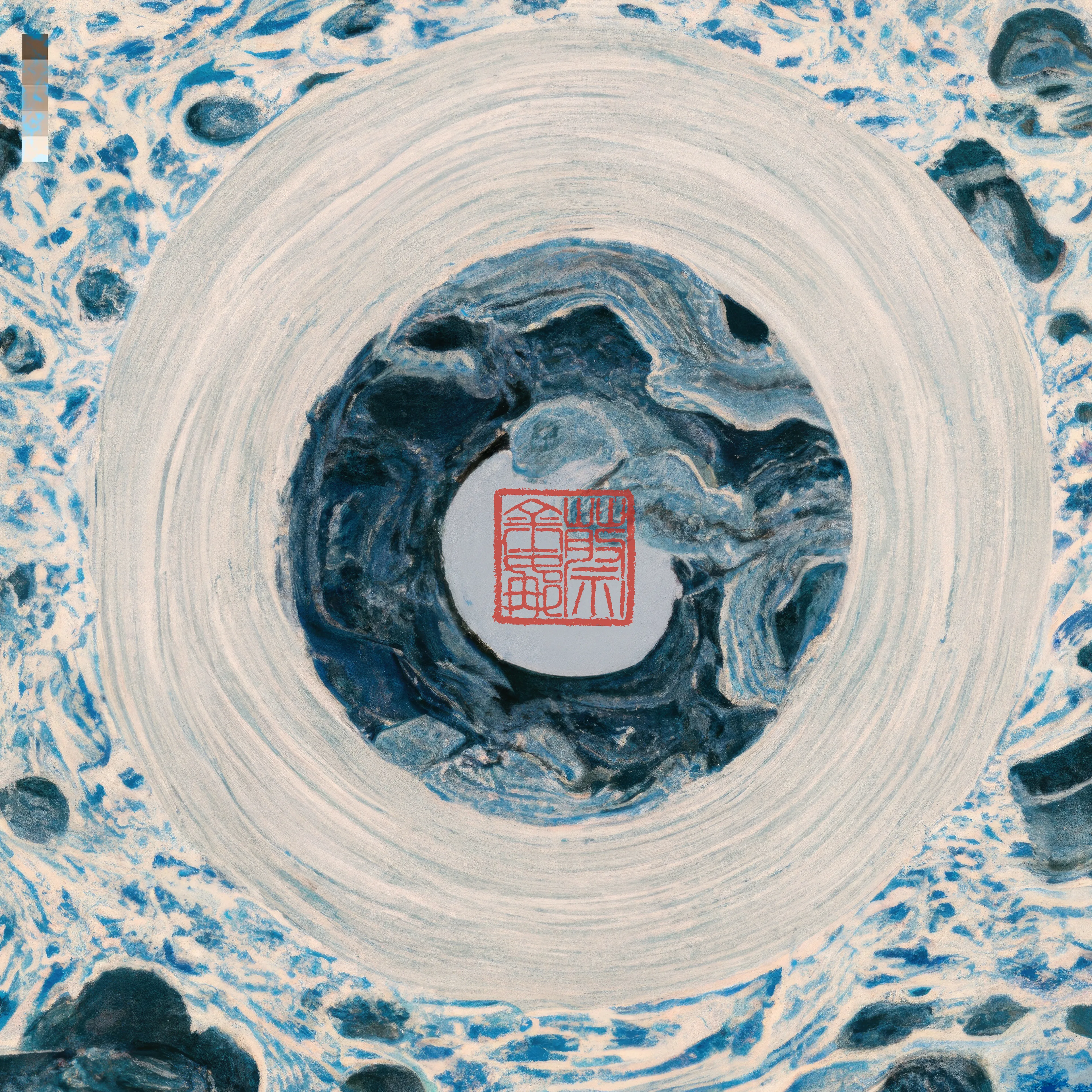 'Abiding Ocean'  
The only constant is change.

ABSTRACT NOUNS  
An abstract noun is a noun denoting an idea, quality, or state rather than a concrete object.

Art and the medium of AI is used here as a means of exploring less concrete concepts found within the human condition and experience.

This work explores the medium of machine thinking and its penchant for abstraction and the absurd as a complimentary vehicle for the expression of abstract thinking and philosophy.

In this collection the continued influence of traditional Chinese ink on paper painting is reflected in indelible mark making and compositional elements of form and space.