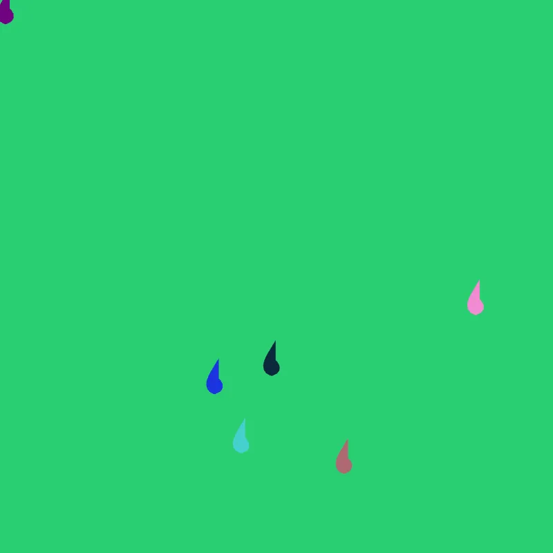 6 Carbon RainDrops on a green canvas.