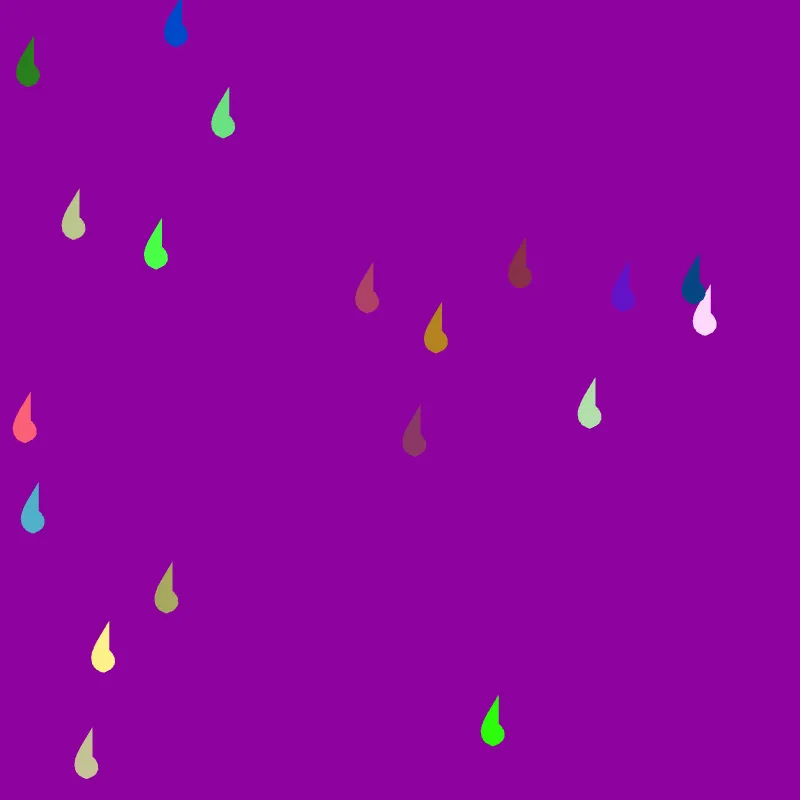 19 Carbon RainDrops on a purple canvas.