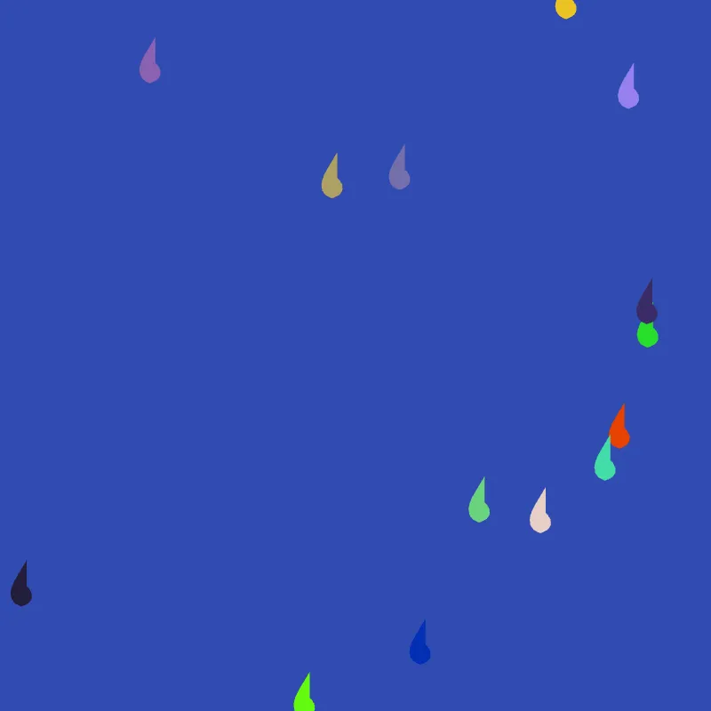 14 Carbon RainDrops on a blue canvas.