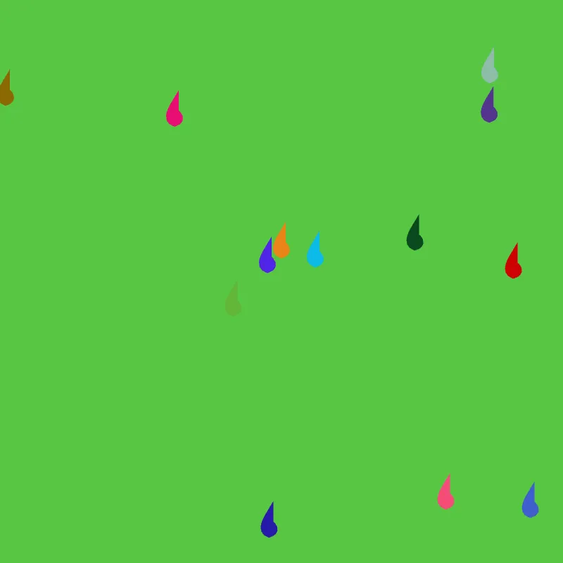 13 Carbon RainDrops on a green canvas.