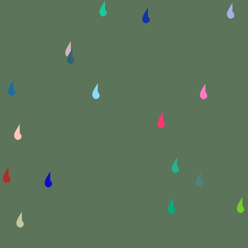 17 Carbon RainDrops on a green canvas.