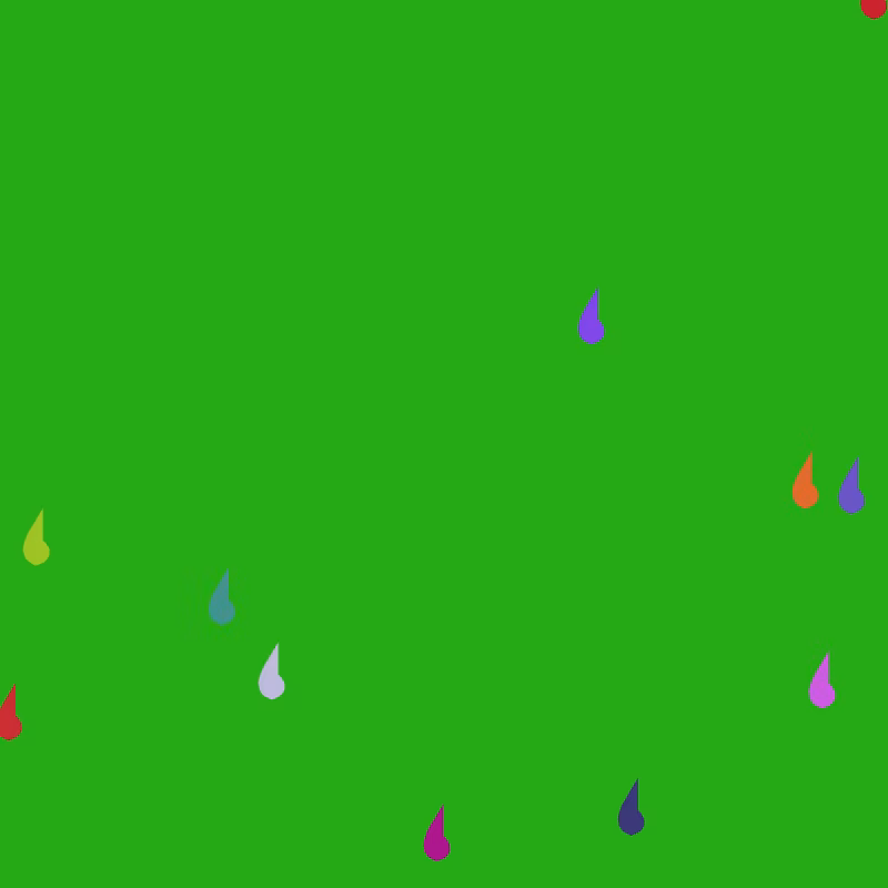11 Carbon RainDrops on a green canvas.