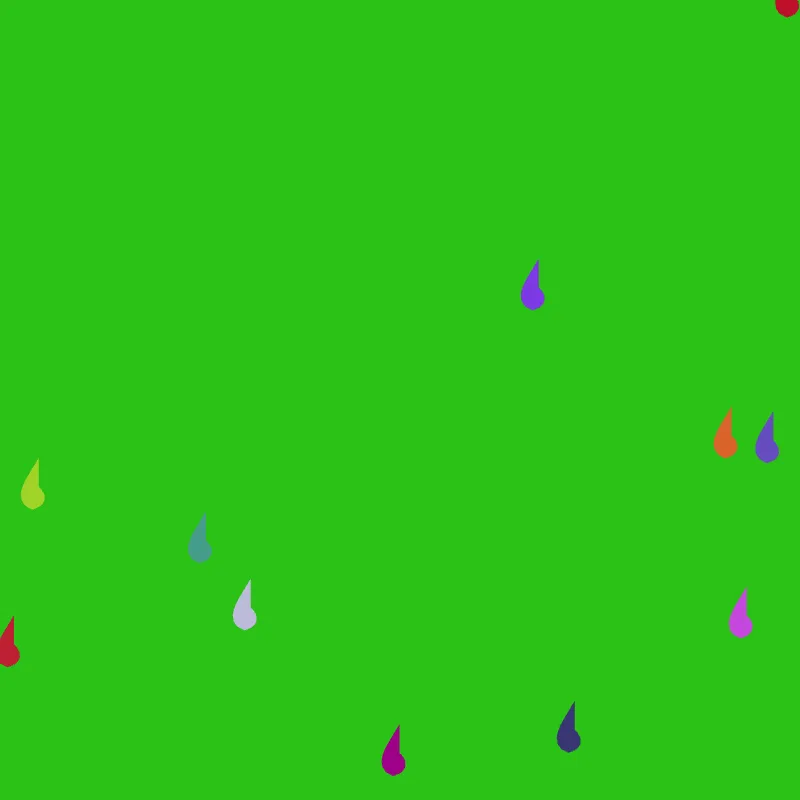 11 Carbon RainDrops on a green canvas.