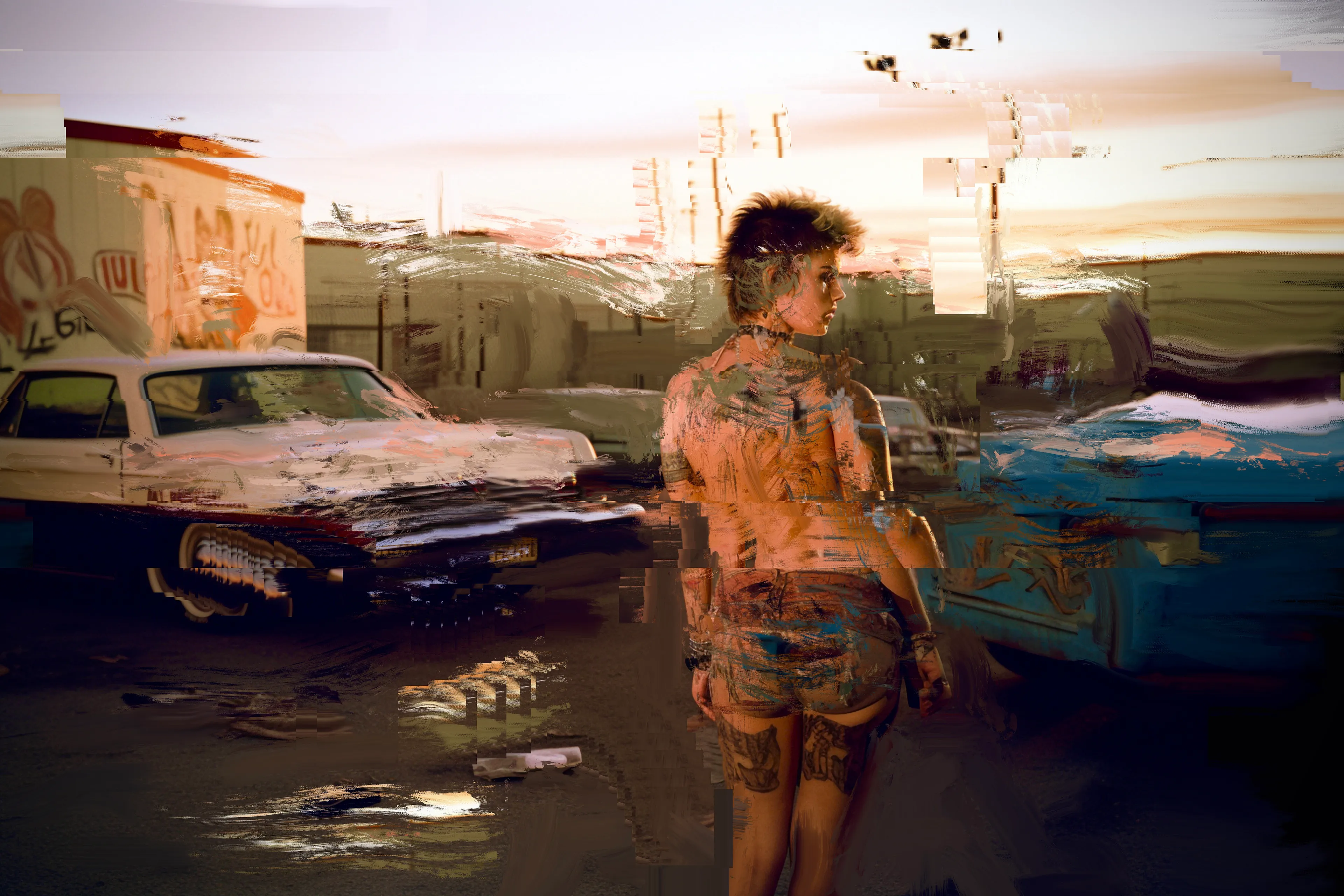 Norman Harman has strayed further & further from the motel to pluck the outgrowths of the glitched & morphic wastelands of SIGHTSEERS and offer it to collectors as the exclusive Perimeter Town set. 

SIGHTSEERS, Norman Harman's first serial collection, created a world that goes to the roots of both the cryptoart movement and of humanity's current historical crossroads. Based on the sightseers who came to watch the nuclear bomb tests that took place in the desert outside of Las Vegas during the 1950s, the landscape is populated with blithely doomed figures. Against this backdrop, Harman invokes the cataclysmic potential of a new technological frontier: AI. 

Perimeter Town is the result of Harman's work in the months following SIGHTSEERS, a boutique set that reveals the refined emergences on the perimeter of the SIGHTSEERS world.