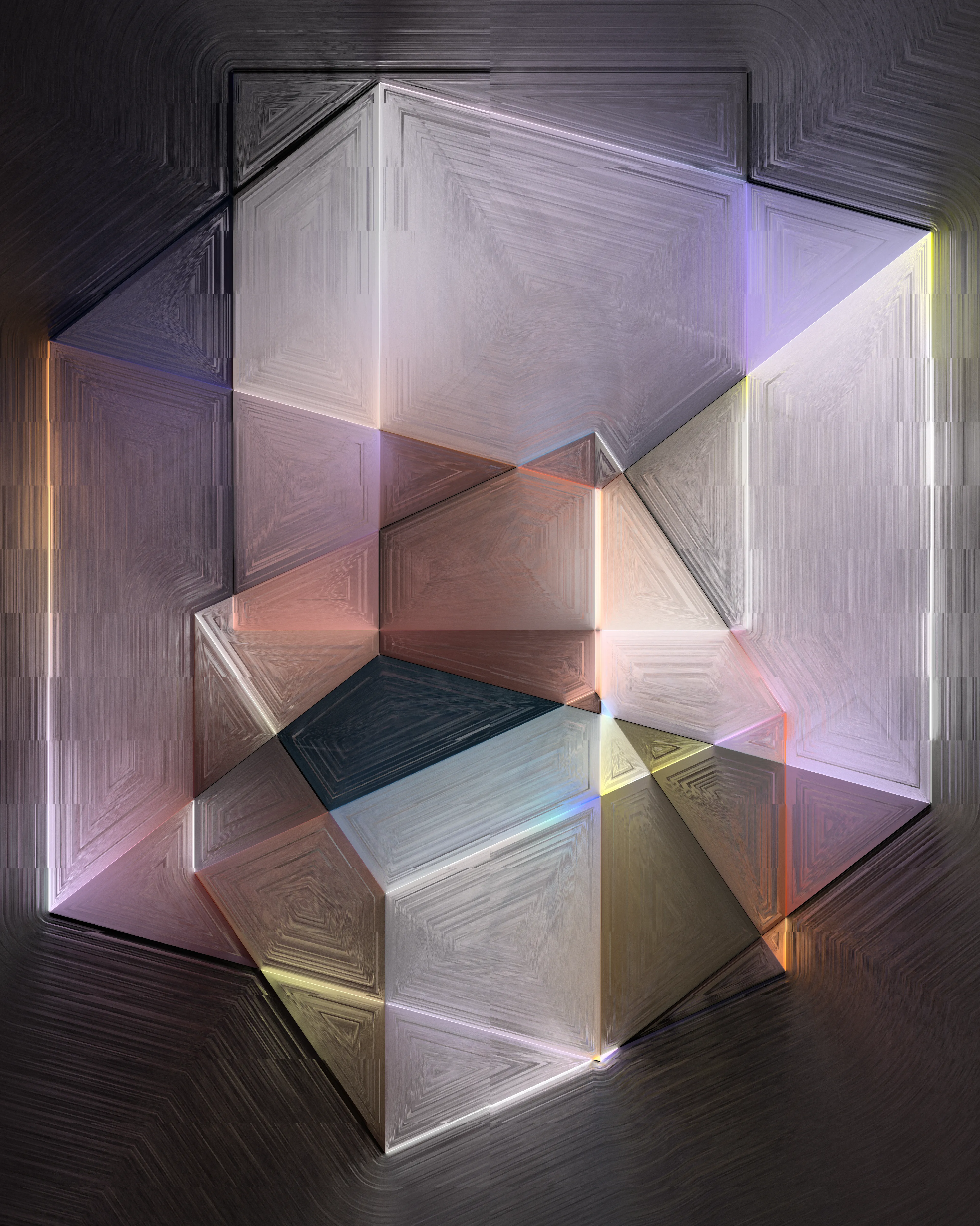 Box Light Studies is an investigation into light, color, and geometry.

As an artist who works with code and produces sketches on a daily basis, Zach Lieberman has come to realize that he has just a few topics he deeply cares about, and one of those is light. He tries to produce images with a sense of illumination, where it feels like color, rhythm, and form are explored through that illumination, and he feels like he's captured some essence of what he sees in the world.

He says, "I often see something on the sidewalk, like sunlight reflecting off a shiny surface, and wonder how to code that.  At night, I look at a car's headlights coming towards me and see rays of light, almost like a prism.  I see these things and wonder how to communicate them through my work. At the same time, my work changes the way I see.  I explore algorithms of light and reflection via code and I start to see the world differently."  This back-and-forth between observing and creating and observing is critical and shapes the work Lieberman does. 

As an artist, Lieberman tries to make images that make him feel something, with the hope that others feel something. He creates images that change how he sees, with the hope that they may change how others see. He loves to sketch, and this project is a view into his studies with light.