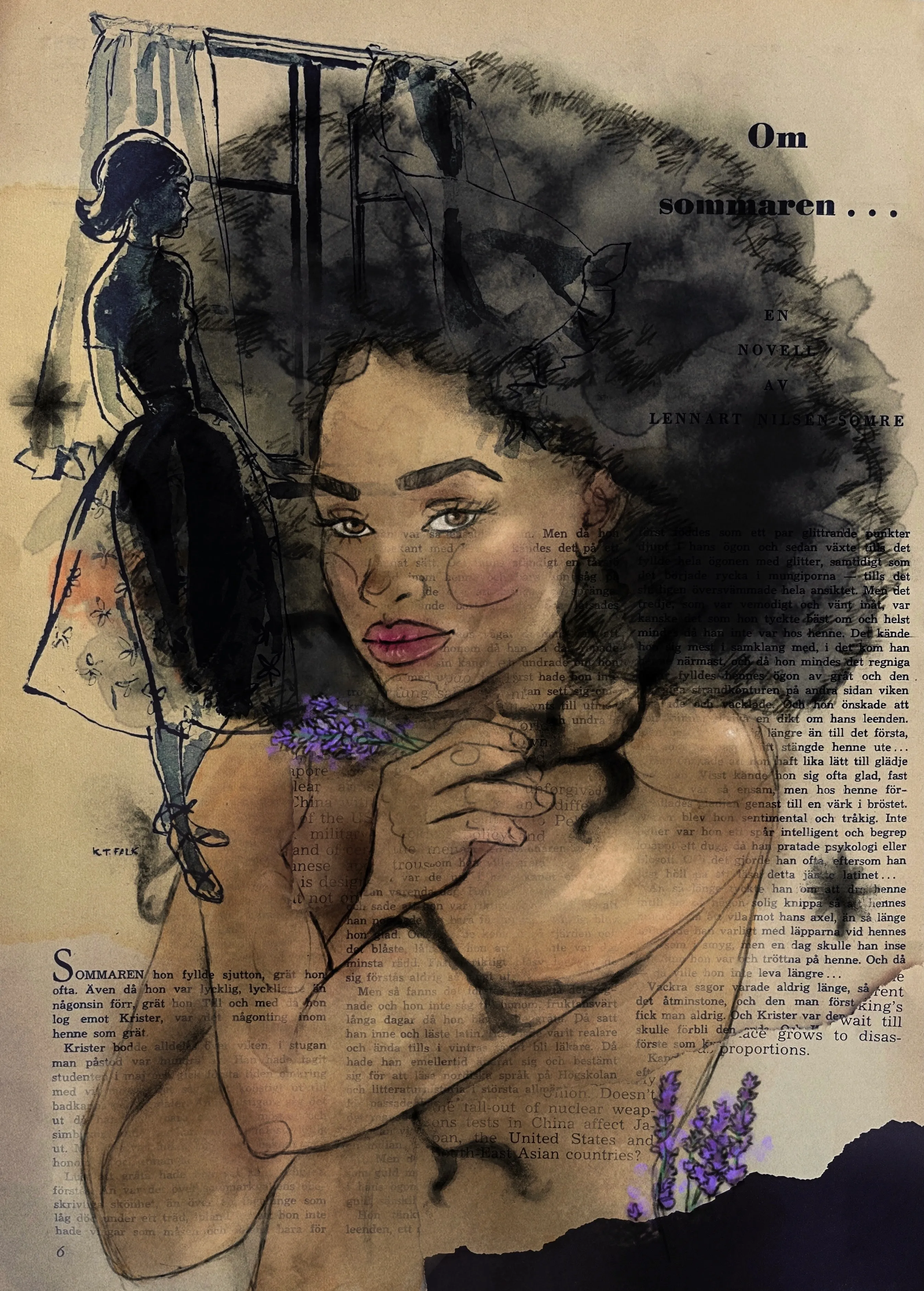 The series was inspired by nature and classic Nordic illustration - one of those being Elsa Beskows flower characters from the early 1900s.

Inspiration from 1900-1920 (theme), 1970-1980 (comic books) , 1920-1950 (pages) and the girls themselves are influenced by our modern beauty standards and classic pinups.

Vintage magazine pages, markers, ink, pencil, watercolor, gouache.
All the final girls are scanned and edited using Photoshop.

Read more on my website https://lisafogarty.se/flowers 

Lavender
Size 2689 × 3754