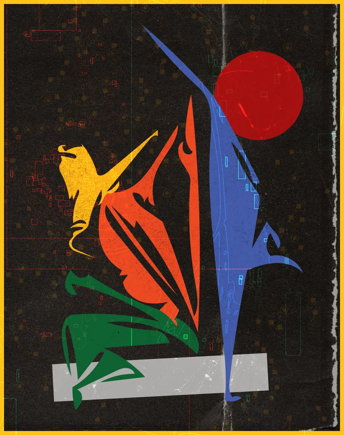 Minor renovation, with karate kick, on diving platform.

Unique handcrafted artwork, created by a generative process involving both human and digital interplay.