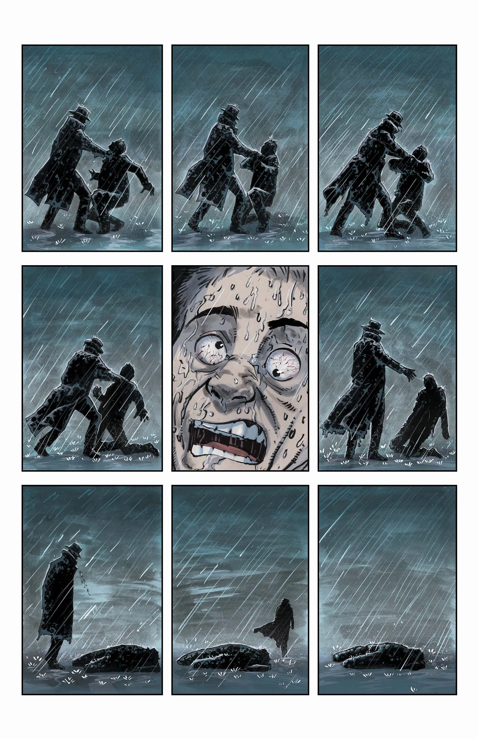 Most times I like working in the rain. There's less people out, sounds are muffled, and footprints get washed away. But I'd forgotten my gloves at the shop, so gripping this Nazi's throat felt more like barehand fishing than wetwork. Luckily for me his hands were bare as well, so we danced around until my thumbs found the lump and crushed his windpipe.