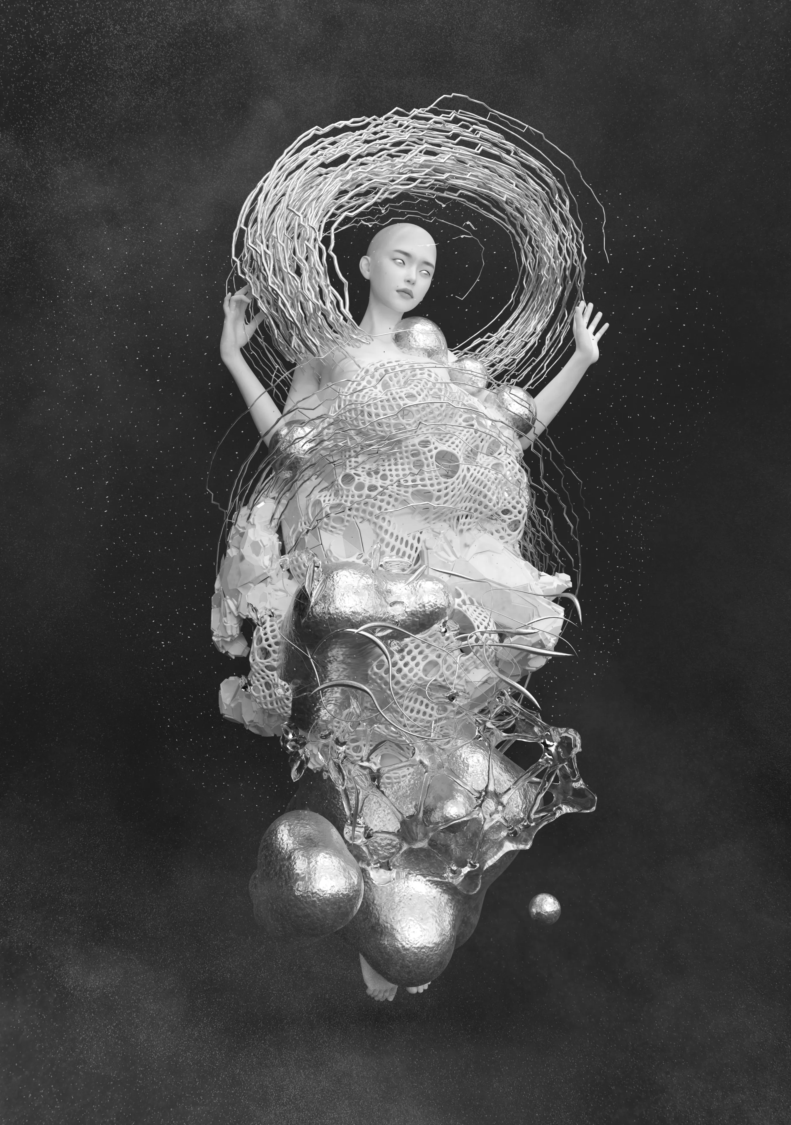 Monochrome abstract 3D render | 2700 × 3840
As the first artwork of 2022, these artworks are significant for me and they mark a brand new era as an artist. This artwork is about transformation and finding ourselves, as well as strength and courage.
This artwork is part of a 2 piece series.