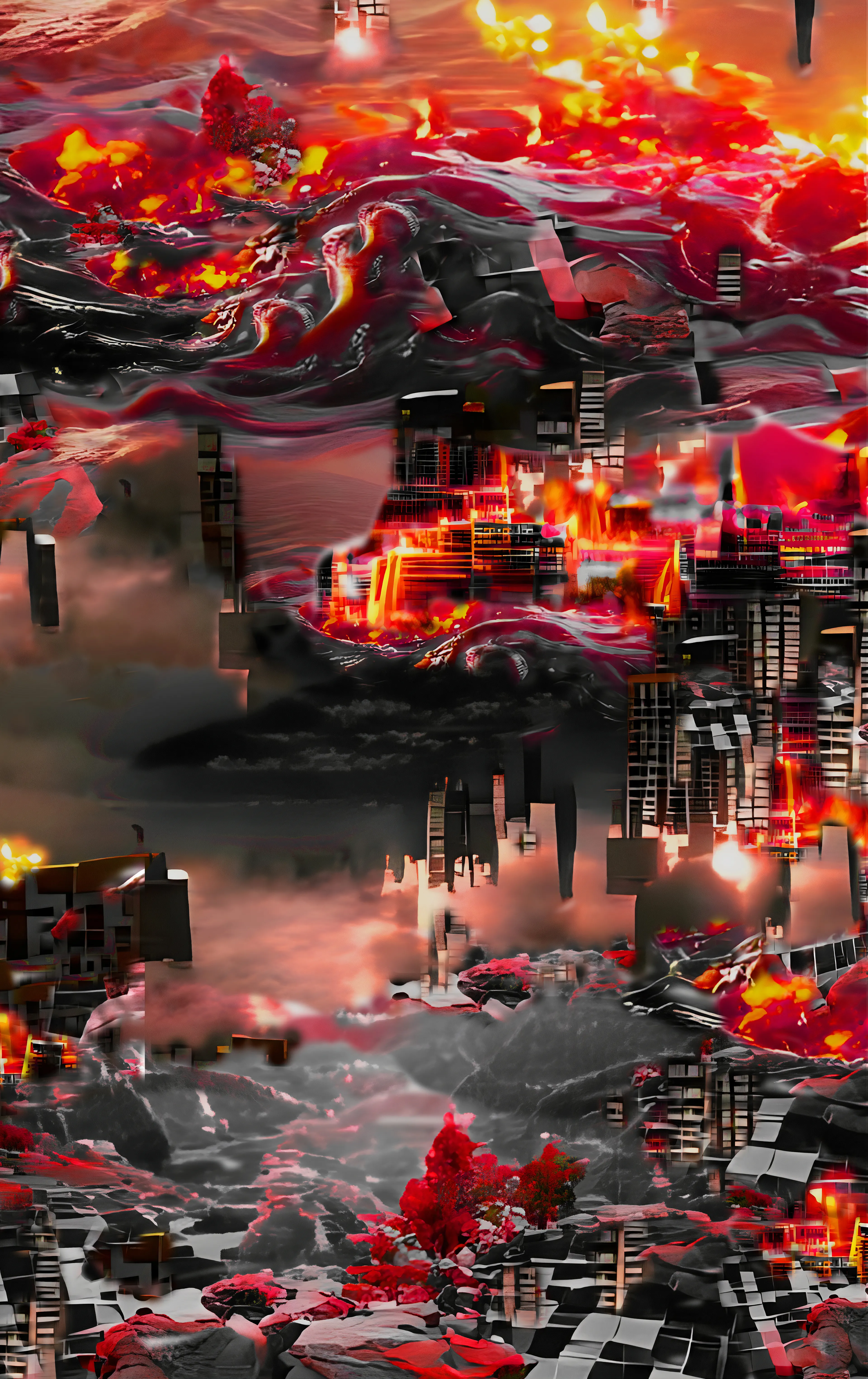 First in a new series of AI ‘collaborations’. I’m exploring the idea of interpretation of meaning in the computer age. Humans interpret the meaning of the present moment in relation to prior knowledge, which can lead to confusion. AI compounds the problem.

In this work, various AI models are fed short phrases and interpret the text according to prior databases of images they have learnt. Using VQGAN-CLIP, the output is a predictably surreal amalgamation of the input words. I choose the words and generate this output, then try to degrade any figurative or compositional sense in the resulting images, by eye using Photoshop.

All the pieces in this series will share the title ‘descentraland’. Gradient descent is a process commonly used by AI to arrive at an image output which matches the input target. With some pieces in this series the AI model doesn’t complete a full run by gradient descent, so its interpretation is left unfinished.