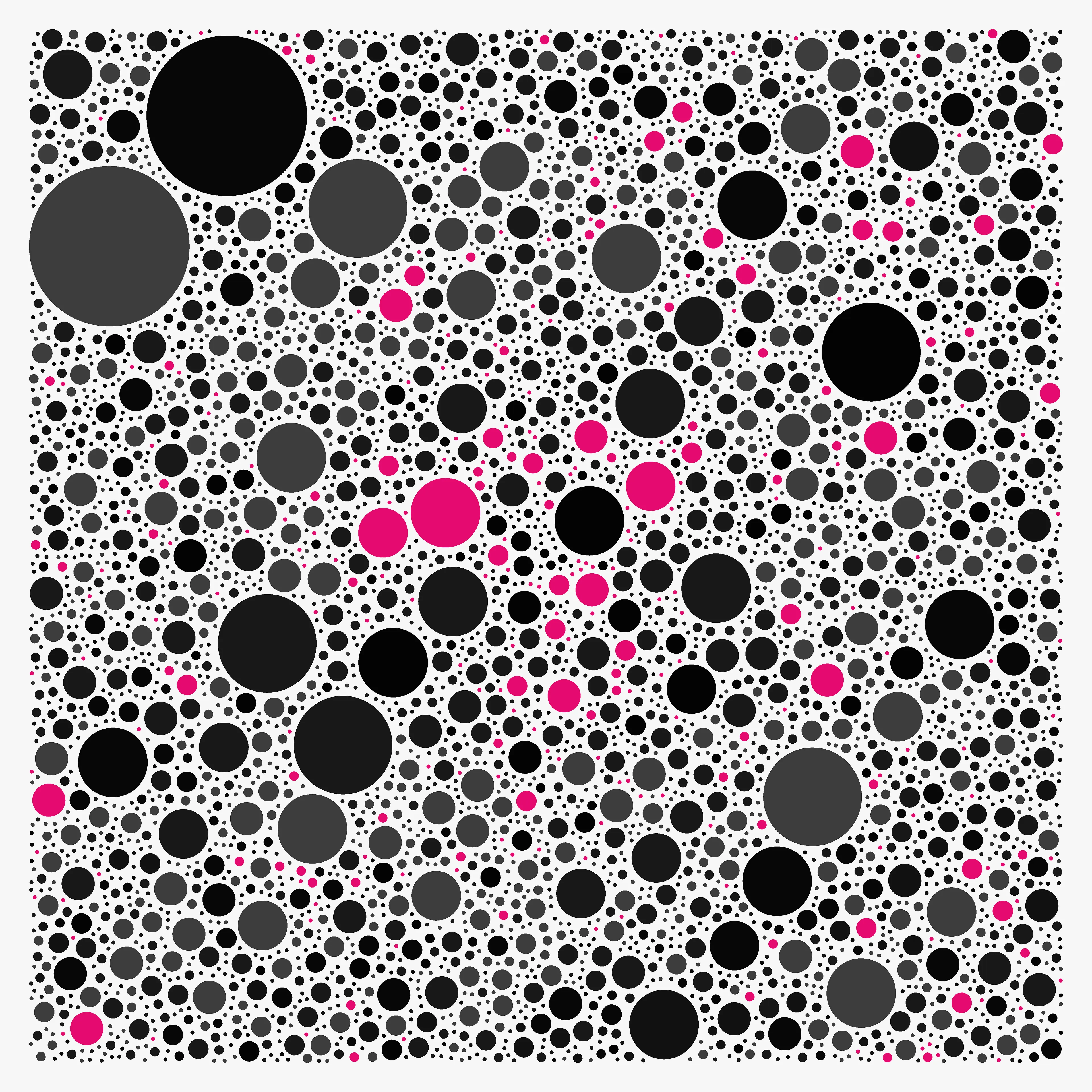 Dots is a result of a circle packing study done to explore how different circle radii, packed together, can create beautiful patterns.

Resolution: 6000x6000
Format: PNG