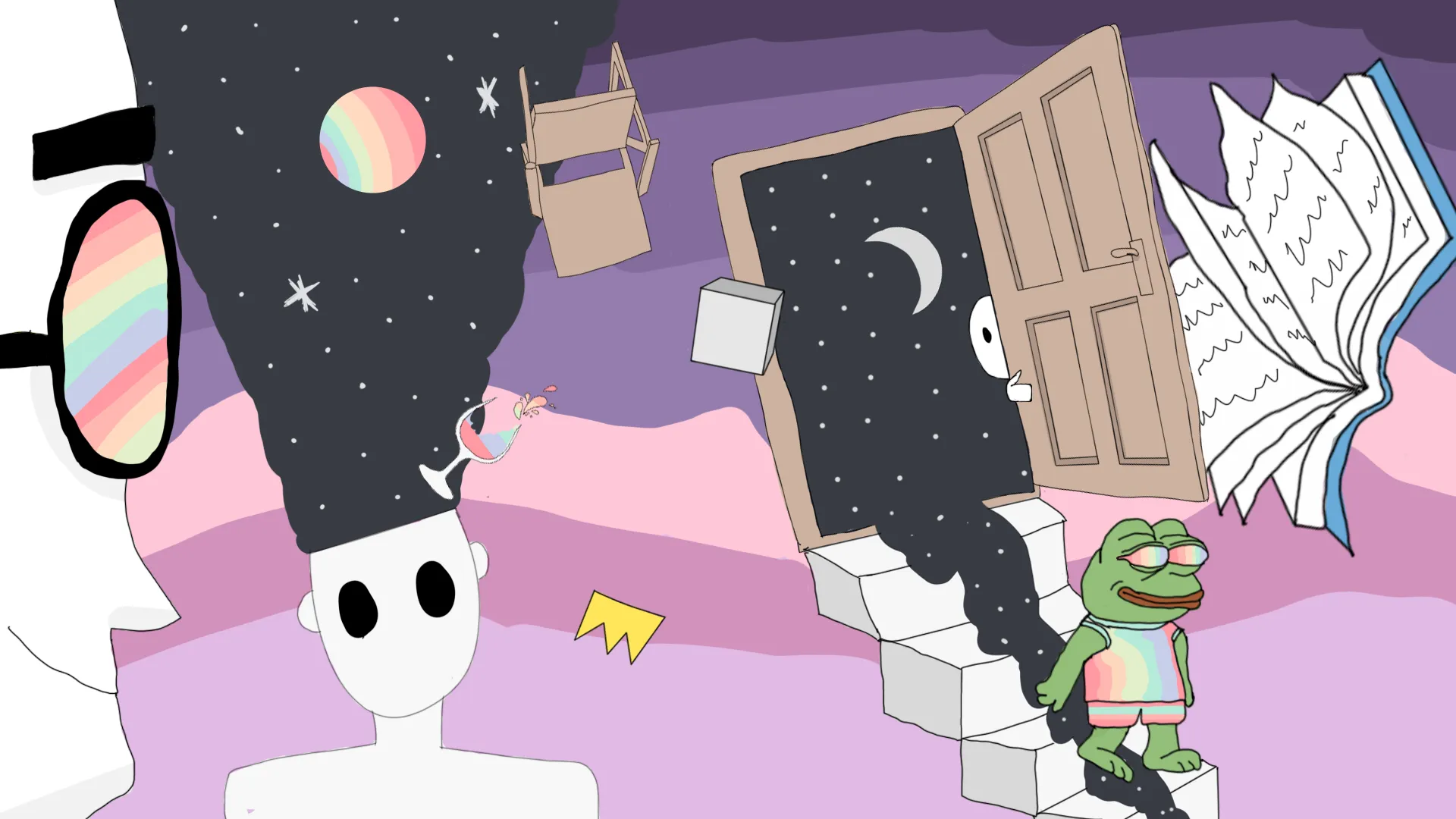 Pepe got lost in world of TrippyVerse. A planet full of pastel colors and everything cute.