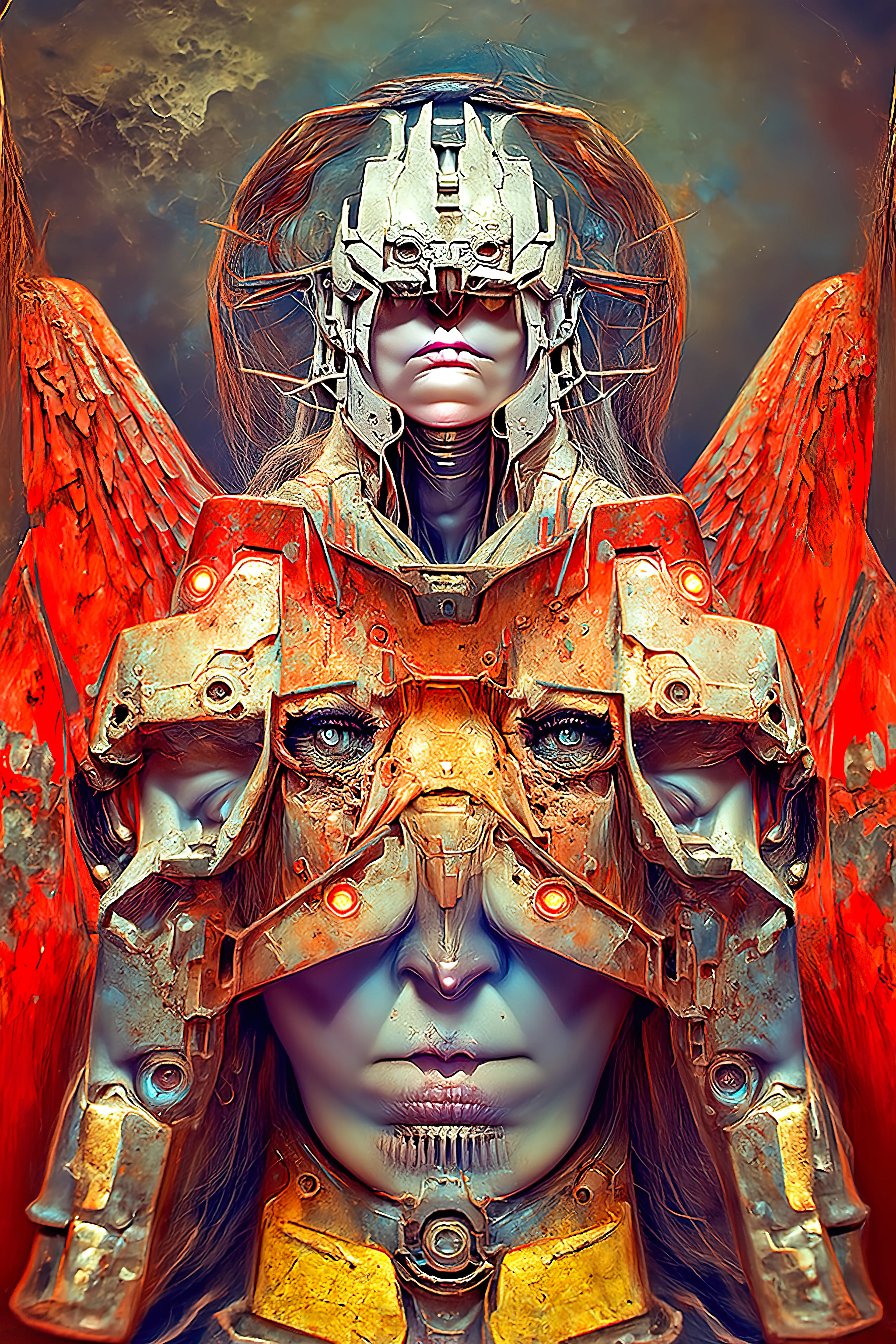 Born of metal and magic, Valori is a being of great power, known as the Angel of Rust. Created by the Goddess of Love and War, Ishtar, she was given the task of protecting the citizens of Rust City. 

For many years she did just that, using her magic to keep the rust at bay and her armored-suit to defend the city from those who would do it harm. However, one day a great evil came to Rust City in the form of the demon lord, Samael. 

Valori fought bravely against him but was ultimately defeated. As she lay dying, she made a final vow to protect the city, even in death. 

And so she was reborn as the Mecha Angel of Rust City, a being of metal and magic, whose sole purpose is to defend the city and its people from all harm.