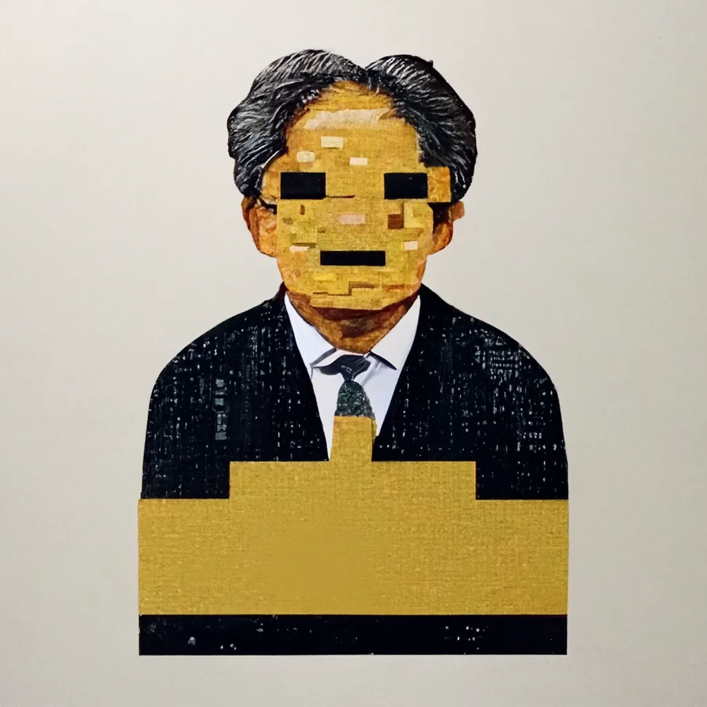 MY FURTHER EXPLORATIONS INTO MIDJOURNEY'S BOTS.  BEGAN OBSERVING IT'S ATTEMPTS AT MAKING PIXEL ART INTERPRETATIONS AND I LOVED THE FLUIDITY THAT CAME OF OUT THEM.  IN THIS CASE I WANTED TO INFUSE OLD SCHOOL 'BITCOIN ART' AESTHETICS AND INTRODUCE SATOSHI NAKAMOTO INTO THE WORD PROMPTS THAT THE MACHINES USE TO GENERATE THESE IMAGES.  THIS ONE IN PARTICULAR STRUCK ME AS A GOOD BALANCE BETWEEN A MIX OF DORIAN, ANONYMOUS ENTITIESA AND PIXEL ART AESTHETIC.  XOXO - ROBNESS V2