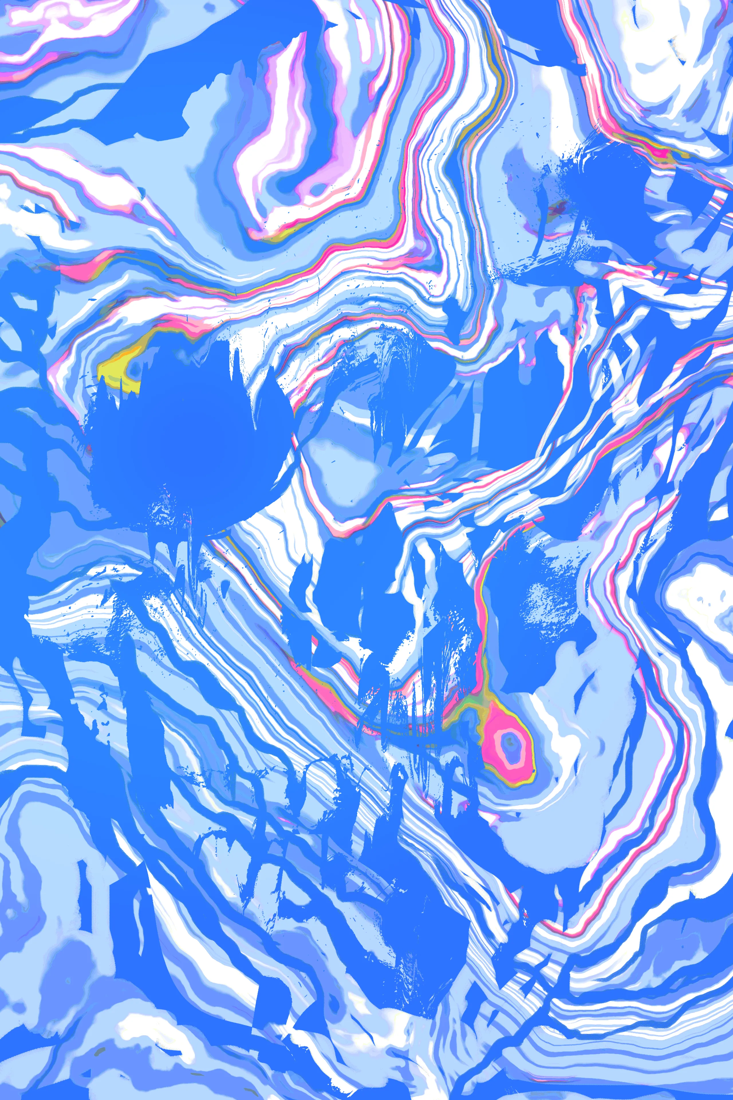 Some digital marks I made on top of these recent generative experimentations, where through some coding, I'm trying to get a sort of a digital fluid painting resembling those old marbled papers I used to love behind covers of old books. A different approach to my Marble Marvels. 
Let's embrace our mistakes and those things we cannot control. Let's be Human.