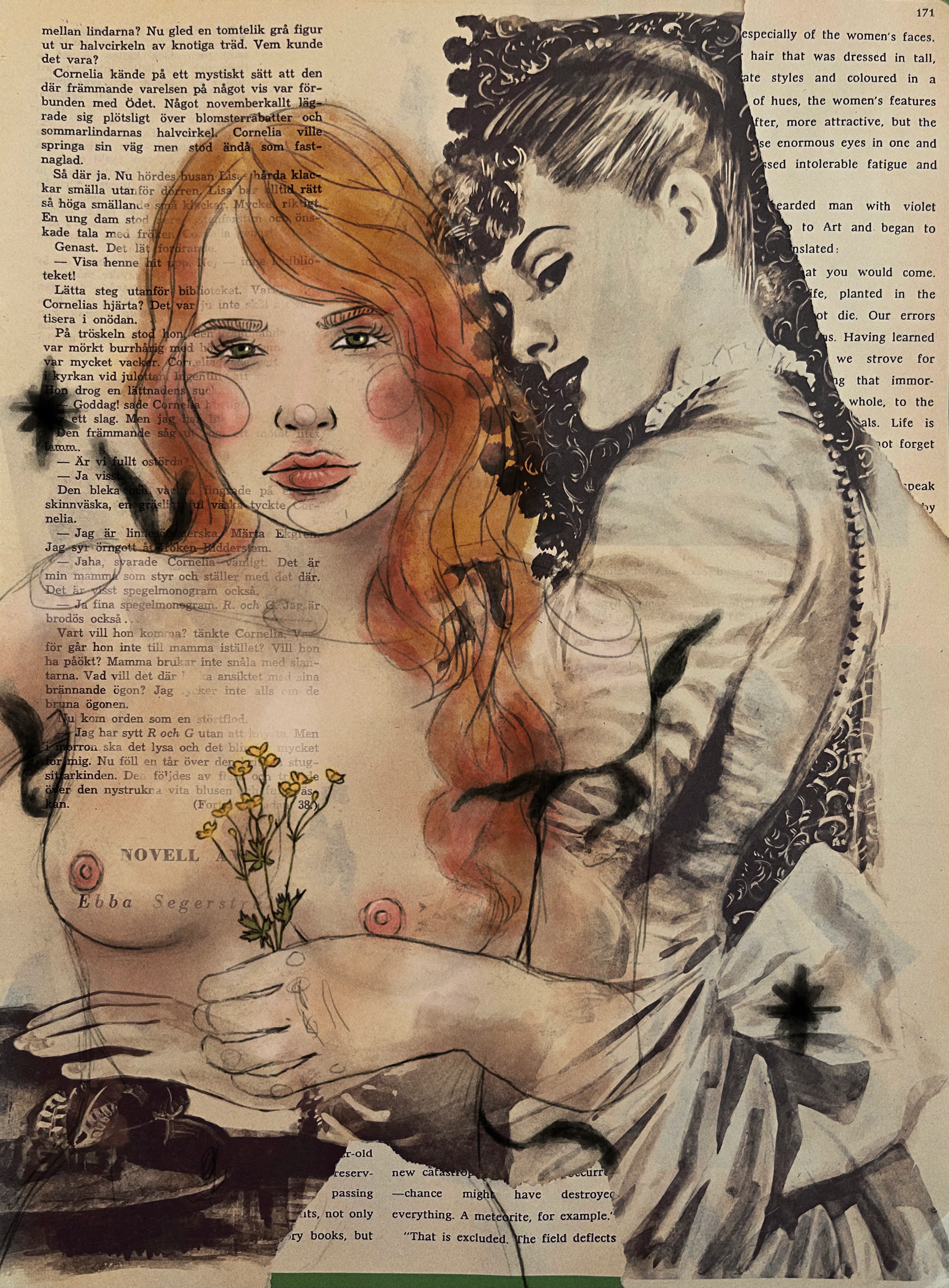 The series was inspired by nature and classic Nordic illustration - one of those being Elsa Beskows flower characters from the early 1900s.

Inspiration from 1900-1920 (theme), 1970-1980 (comic books) , 1920-1950 (pages) and the girls themselves are influenced by our modern beauty standards and classic pinups.

Vintage magazine pages, markers, ink, pencil, watercolor, gouache.
All the final girls are scanned and edited using Photoshop.

Read more on my website https://lisafogarty.se/flowers 

Buttercup
Size 2716 × 3685