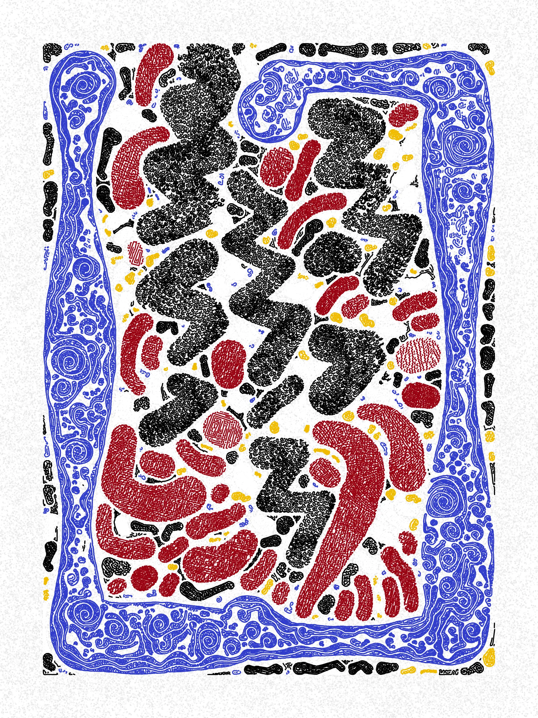 What’s a great way to have fun with friends? Scribbling!

Scribble Together is an experiment in collaborative creation. I designed a scribbling algorithm without knowing what the eventual colors will be. I’ve then asked friends to create palettes using a custom palette tool.

The palettes may allow for some variety such as choosing from multiple paper colors or selecting a subsample from a set of pen colors. Additionally, palette creators were able to create more than one palette.

When a piece is minted, it is randomly assigned a palette. However, for a limited time, collectors can change the palette for their pieces. Collector’s choices during this time will affect how primary sales are distributed to palette creators.

The artwork is designed to be plotted on 9"x12" paper using 0.45mm or 0.5mm pens. Whether the specific palette for a given piece allows for plotting is a choice left to the palette creator.