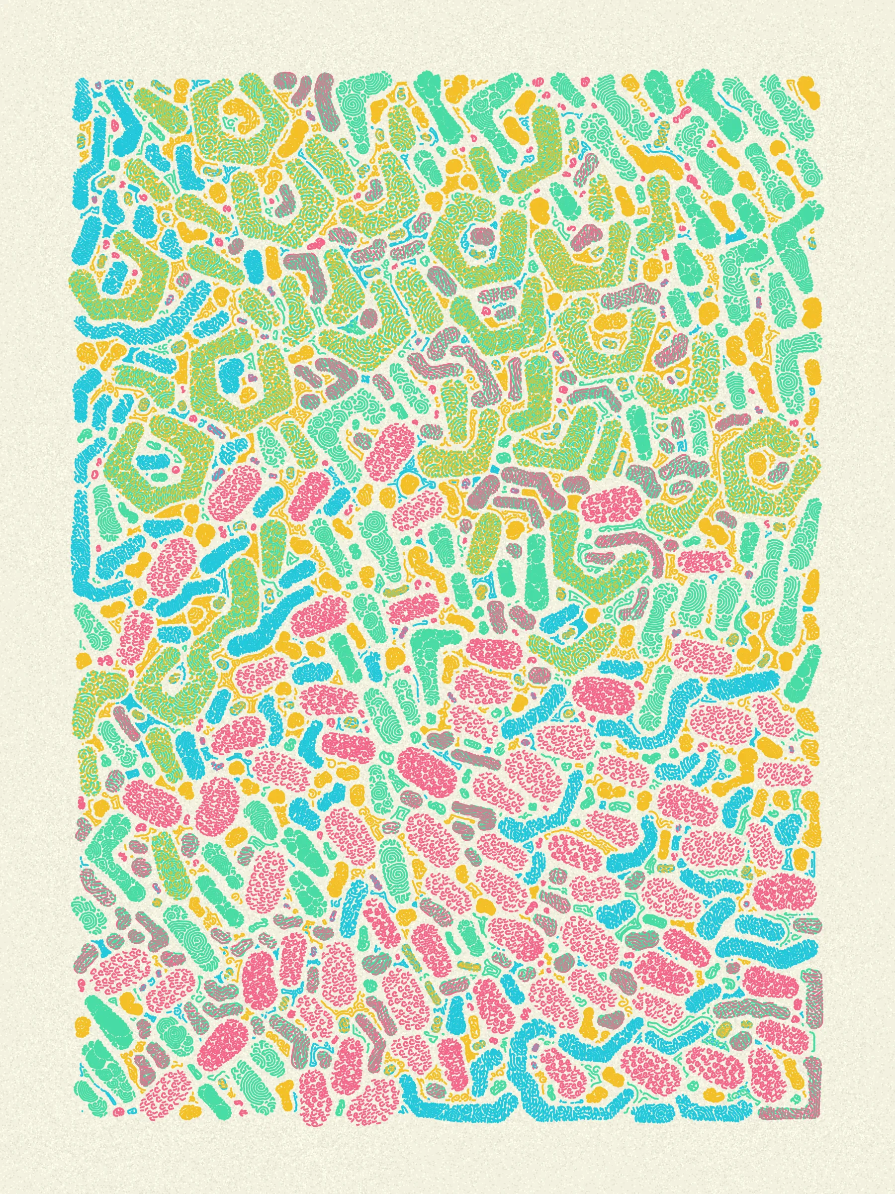 What’s a great way to have fun with friends? Scribbling!

Scribble Together is an experiment in collaborative creation. I designed a scribbling algorithm without knowing what the eventual colors will be. I’ve then asked friends to create palettes using a custom palette tool.

The palettes may allow for some variety such as choosing from multiple paper colors or selecting a subsample from a set of pen colors. Additionally, palette creators were able to create more than one palette.

When a piece is minted, it is randomly assigned a palette. However, for a limited time, collectors can change the palette for their pieces. Collector’s choices during this time will affect how primary sales are distributed to palette creators.

The artwork is designed to be plotted on 9"x12" paper using 0.45mm or 0.5mm pens. Whether the specific palette for a given piece allows for plotting is a choice left to the palette creator.
