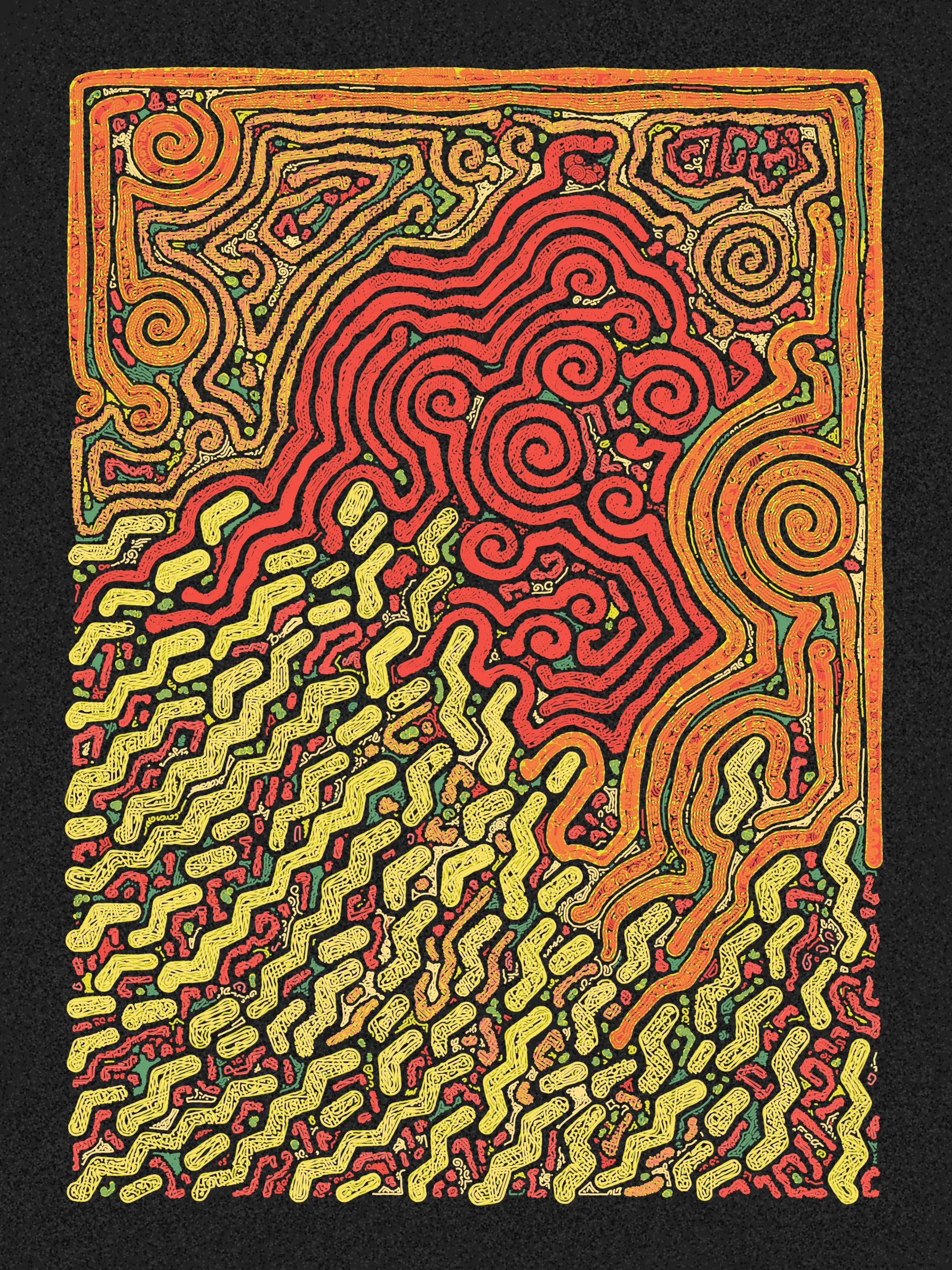 What’s a great way to have fun with friends? Scribbling!

Scribble Together is an experiment in collaborative creation. I designed a scribbling algorithm without knowing what the eventual colors will be. I’ve then asked friends to create palettes using a custom palette tool.

The palettes may allow for some variety such as choosing from multiple paper colors or selecting a subsample from a set of pen colors. Additionally, palette creators were able to create more than one palette.

When a piece is minted, it is randomly assigned a palette. However, for a limited time, collectors can change the palette for their pieces. Collector’s choices during this time will affect how primary sales are distributed to palette creators.

The artwork is designed to be plotted on 9"x12" paper using 0.45mm or 0.5mm pens. Whether the specific palette for a given piece allows for plotting is a choice left to the palette creator.