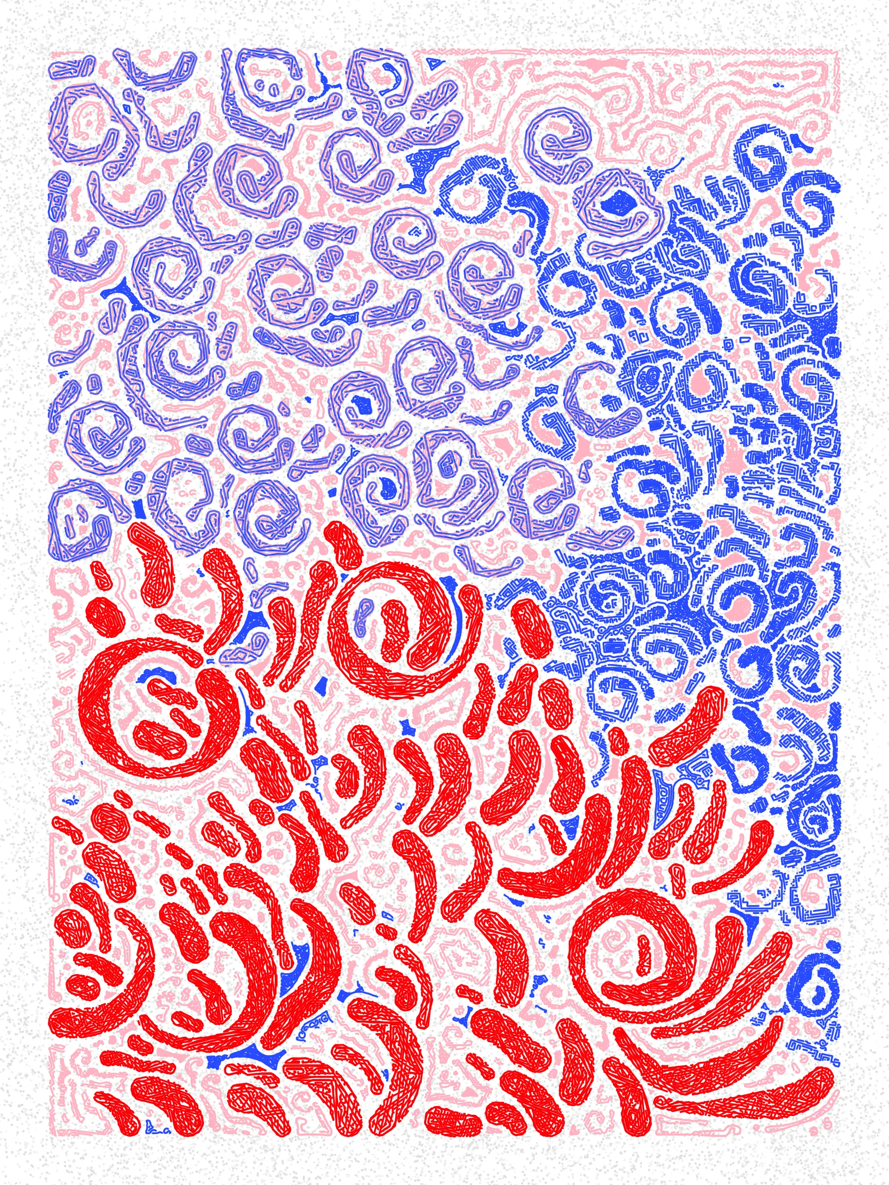 What’s a great way to have fun with friends? Scribbling!

Scribble Together is an experiment in collaborative creation. I designed a scribbling algorithm without knowing what the eventual colors will be. I’ve then asked friends to create palettes using a custom palette tool.

The palettes may allow for some variety such as choosing from multiple paper colors or selecting a subsample from a set of pen colors. Additionally, palette creators were able to create more than one palette.

When a piece is minted, it is randomly assigned a palette. However, for a limited time, collectors can change the palette for their pieces. Collector’s choices during this time will affect how primary sales are distributed to palette creators.

The artwork is designed to be plotted on 9"x12" paper using 0.45mm or 0.5mm pens. Whether the specific palette for a given piece allows for plotting is a choice left to the palette creator.