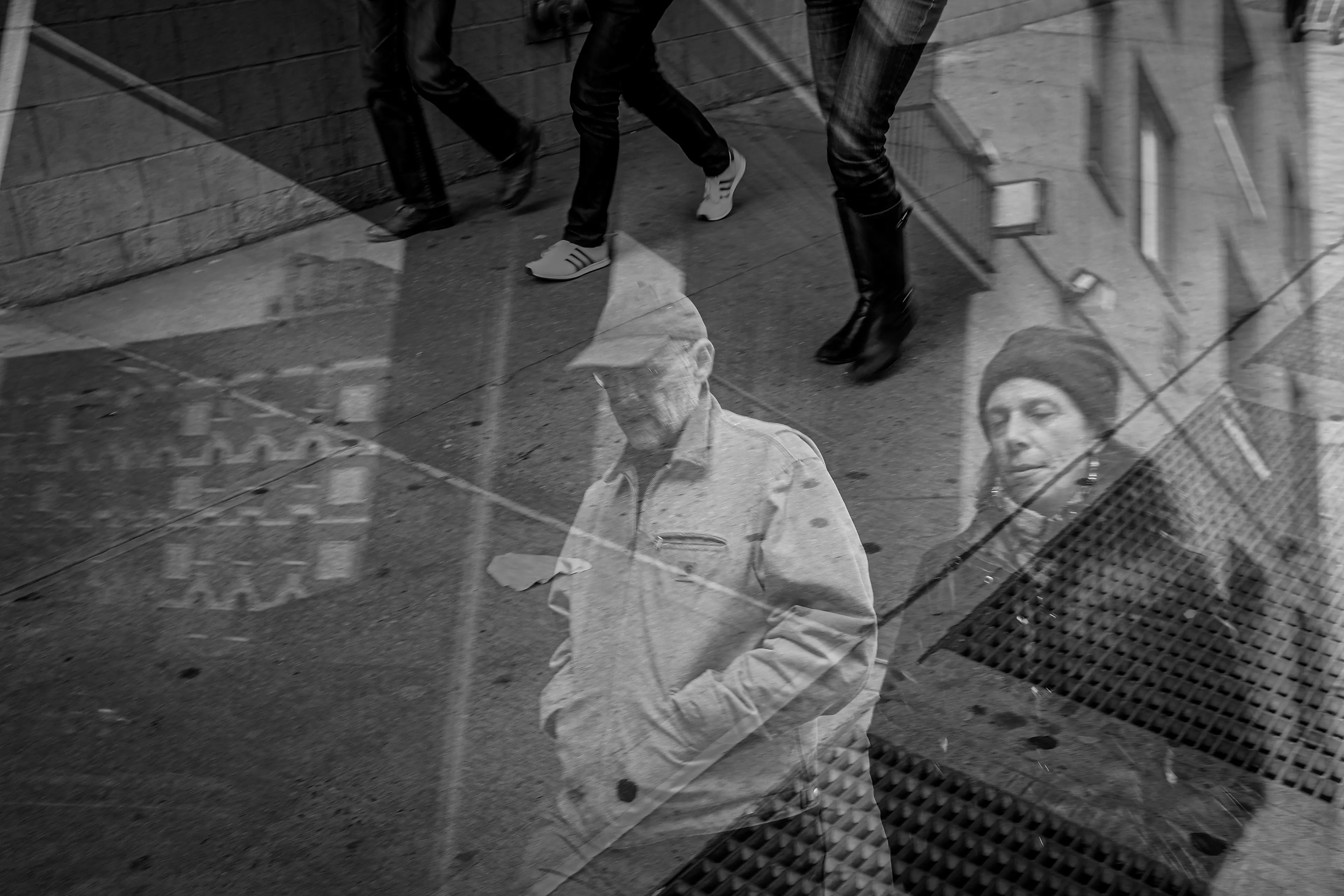 The City is engraved in its inhabitants, who in turn engrave themselves unto each other, not knowing how, when, or why. Identities disappear, dissipate and dilute into the roaring crowd. One question clouds my mind as I stand still observing through my camera’s big wide eye: Will it swallow me whole? Will we become one? One more tag on the wall? One more chewing gum on the ground, stepped on by the weight of the mass, becoming thus the texture of every day, of everyone? 