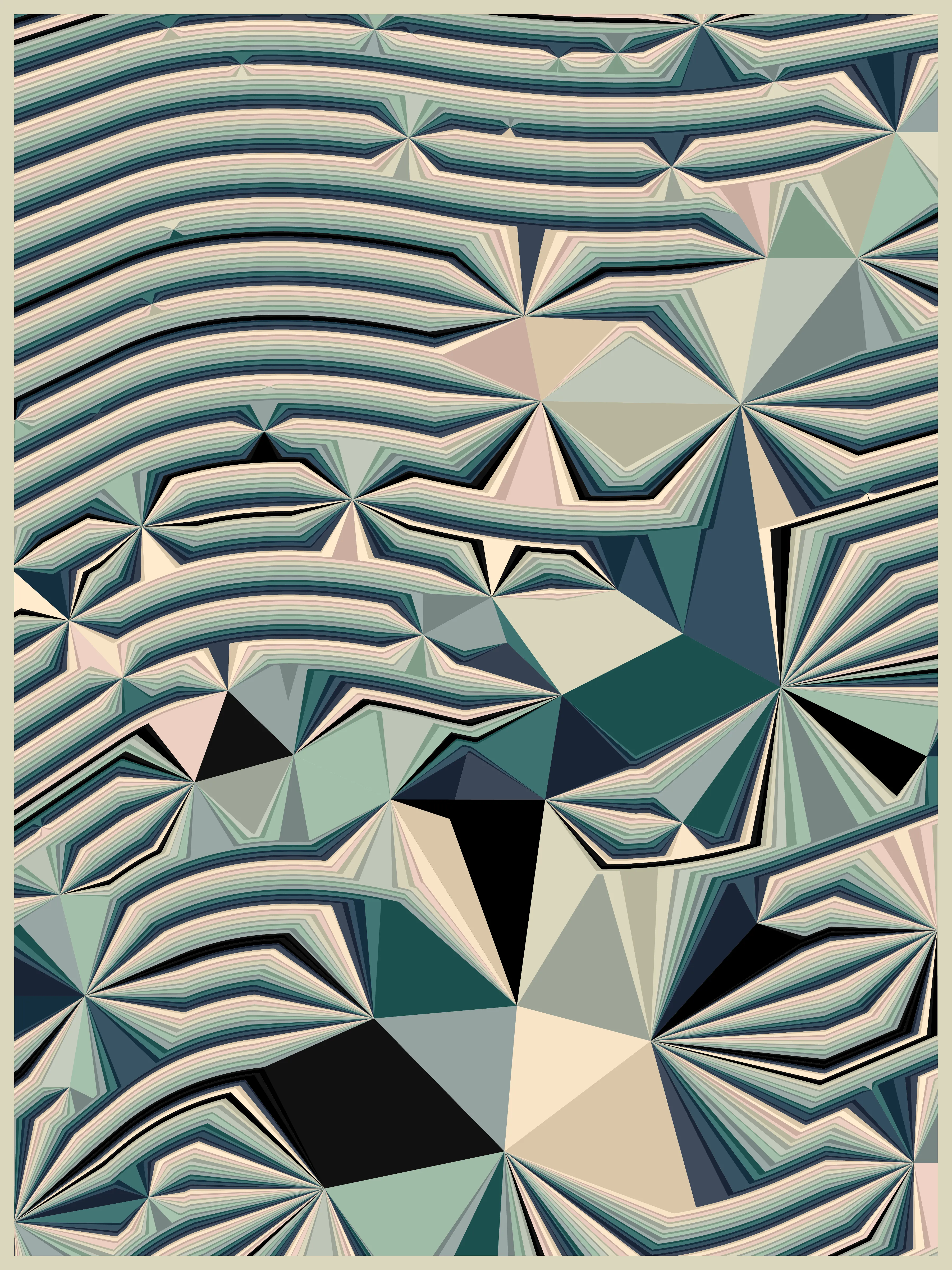 Fold is a series that explores the diverse concepts of folding, merging them into an abstract, generative long-form work. From the natural undulations of sediment in the earth's crust to the human act of origami, folds wield significant structural and organizational power. Yet, they can also dramatically distort and redefine the shape and direction of the structures they form on the canvas.