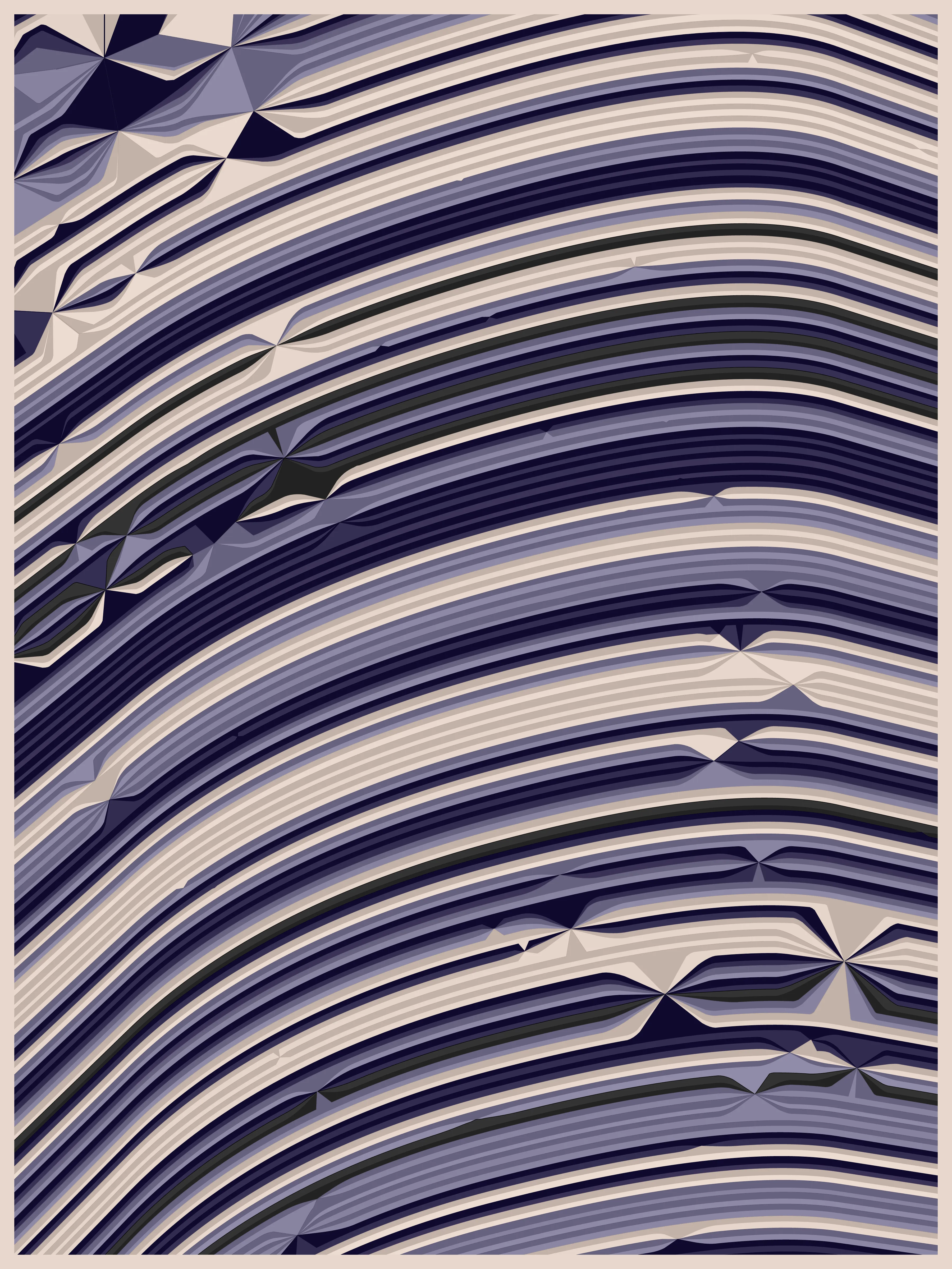 Fold is a series that explores the diverse concepts of folding, merging them into an abstract, generative long-form work. From the natural undulations of sediment in the earth's crust to the human act of origami, folds wield significant structural and organizational power. Yet, they can also dramatically distort and redefine the shape and direction of the structures they form on the canvas.