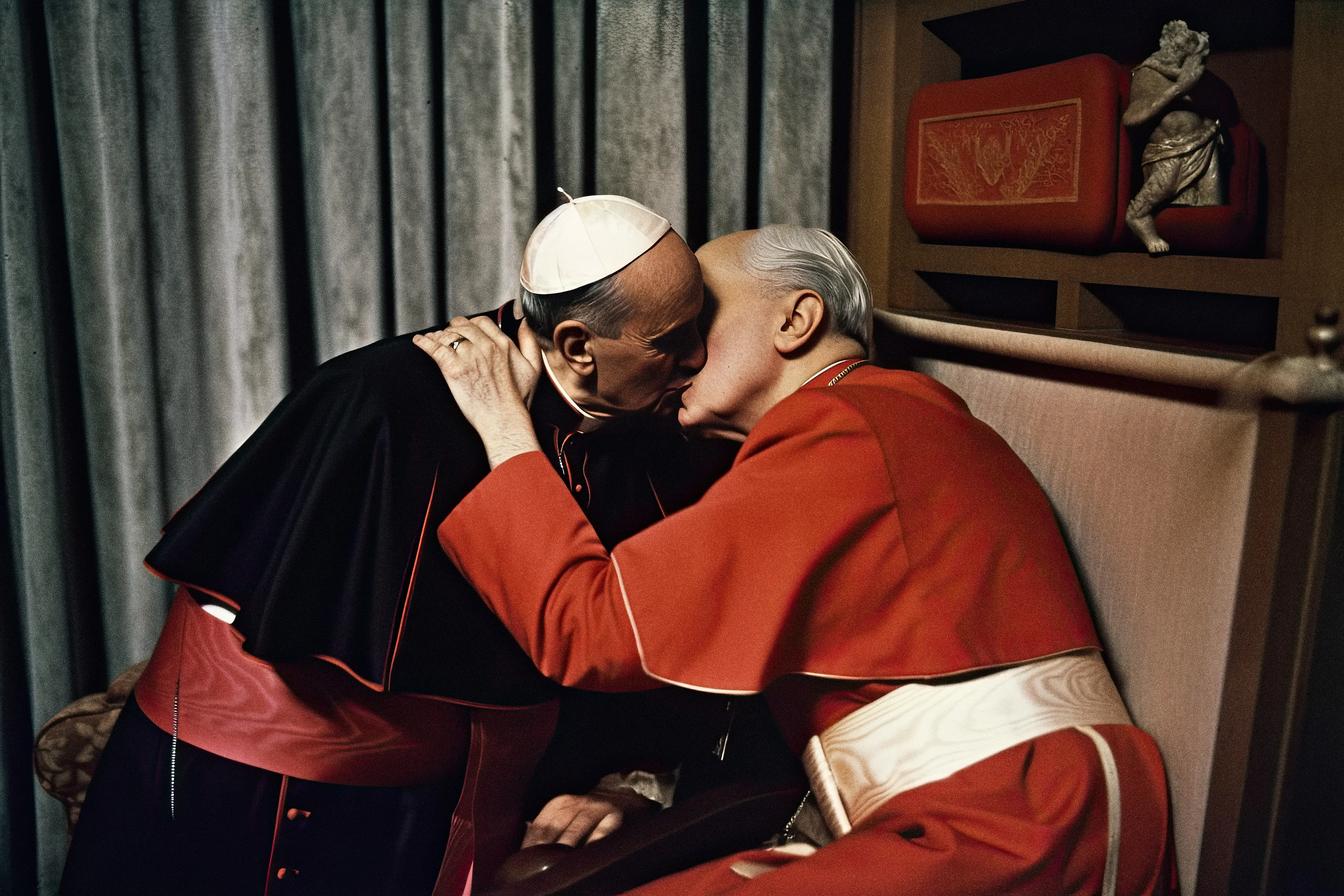 Homosexuality is as old as humanity. It knows no ethnicity, no gender, no religion.  
Love is not what you believe but what you feel.  
And even if many religions in our age still ignore this topic or even see it as a disease, I am sure that homosexual love exists there too, even if only behind closed doors.  
Maybe we already had a gay pope ? Who had to meet secretly at night with a cardinal just so they could enjoy their love together in secret for a few hours before slipping back into their pious roles.

I like the idea and that is why this work came into being. 

Perhaps this provocative work about twisted history is not so twisted after all. 
Who knows. But what I do know is:

Everybody should love whoever they want. And I'm sure God sees it the same way.