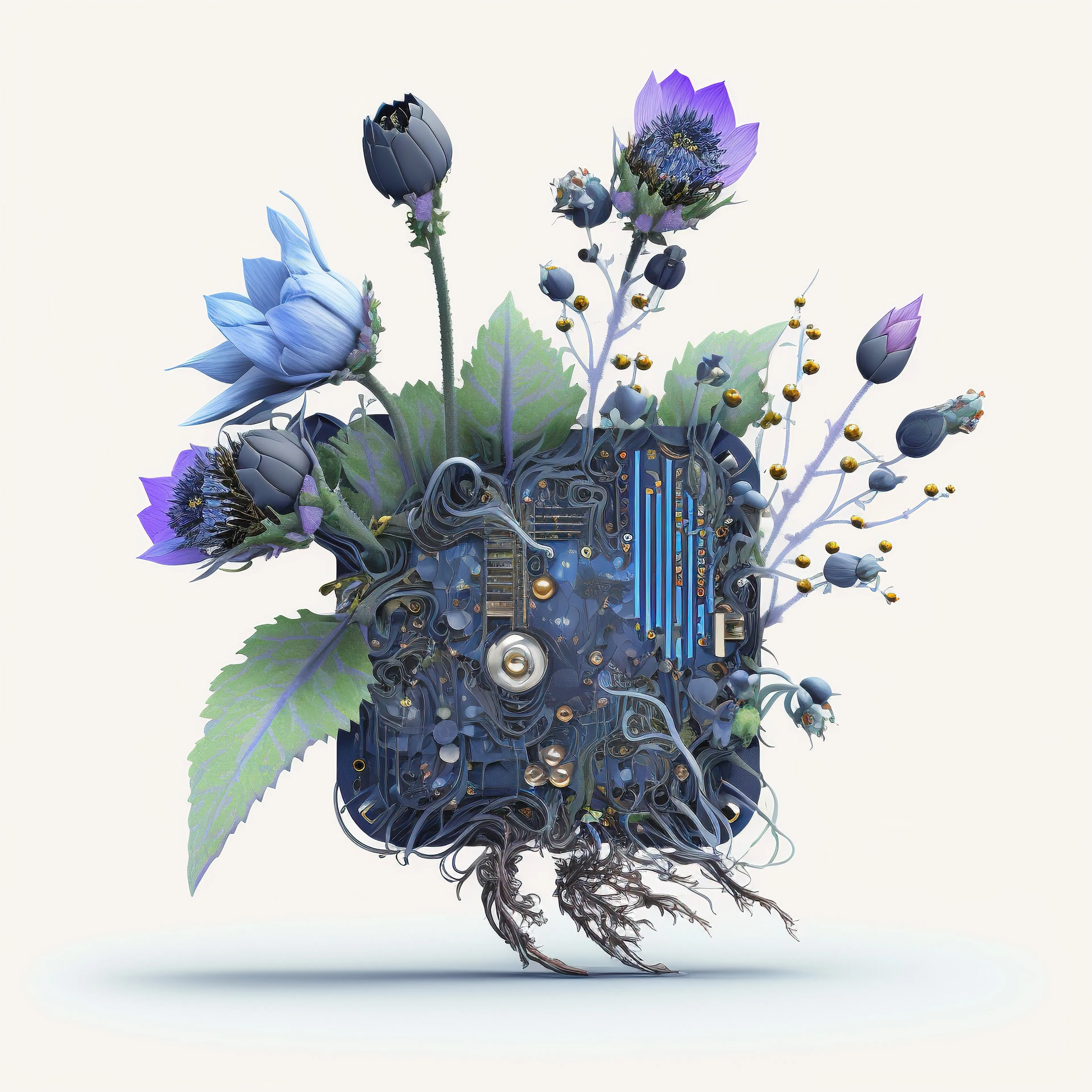 AI-generated microchip absorbed by irrepressible force of nature. Unique 1/1 of 100 chips collection. 2022 🌱