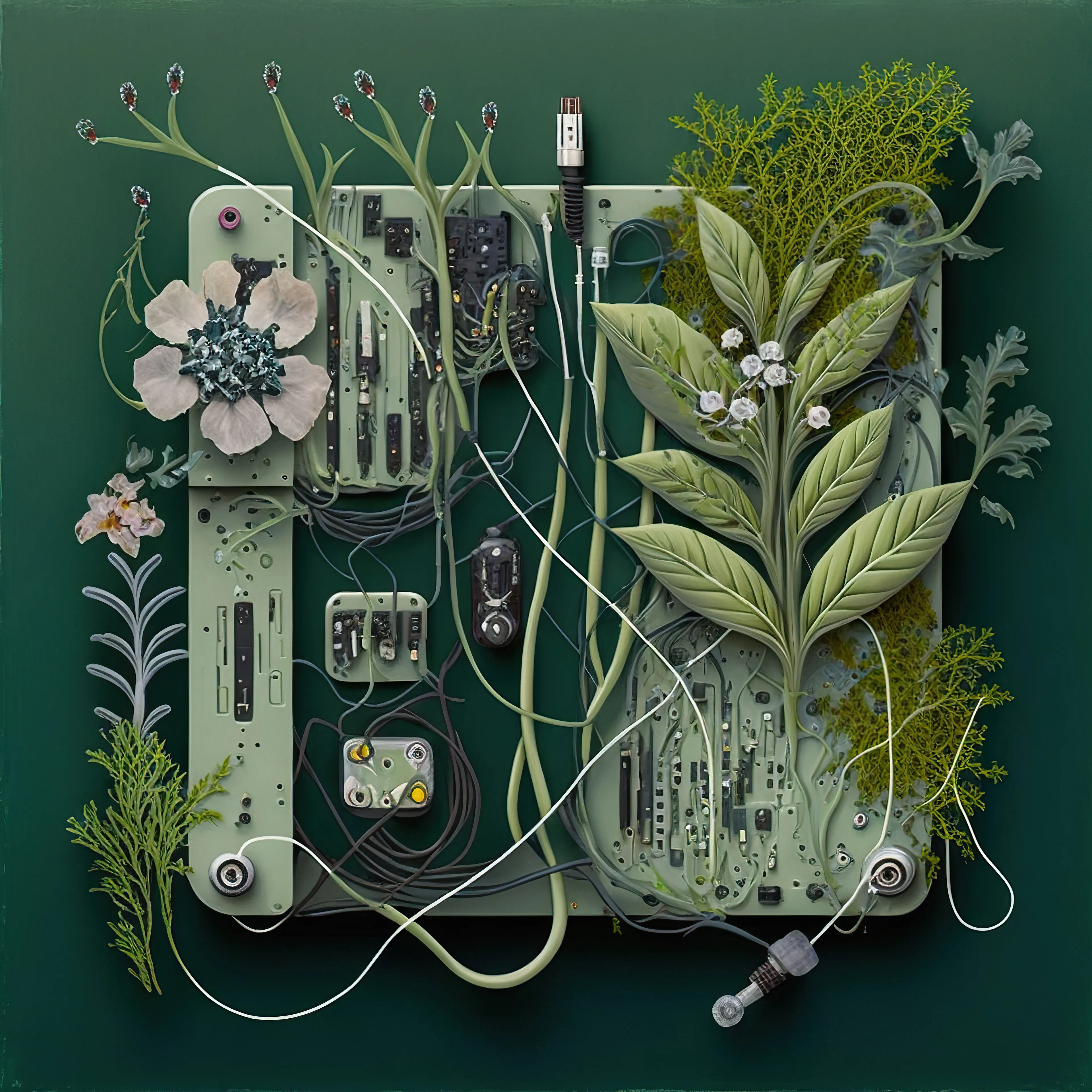AI-generated microchip absorbed by irrepressible force of nature. Unique 1/1 of 100 chips collection. 2022 🌱
