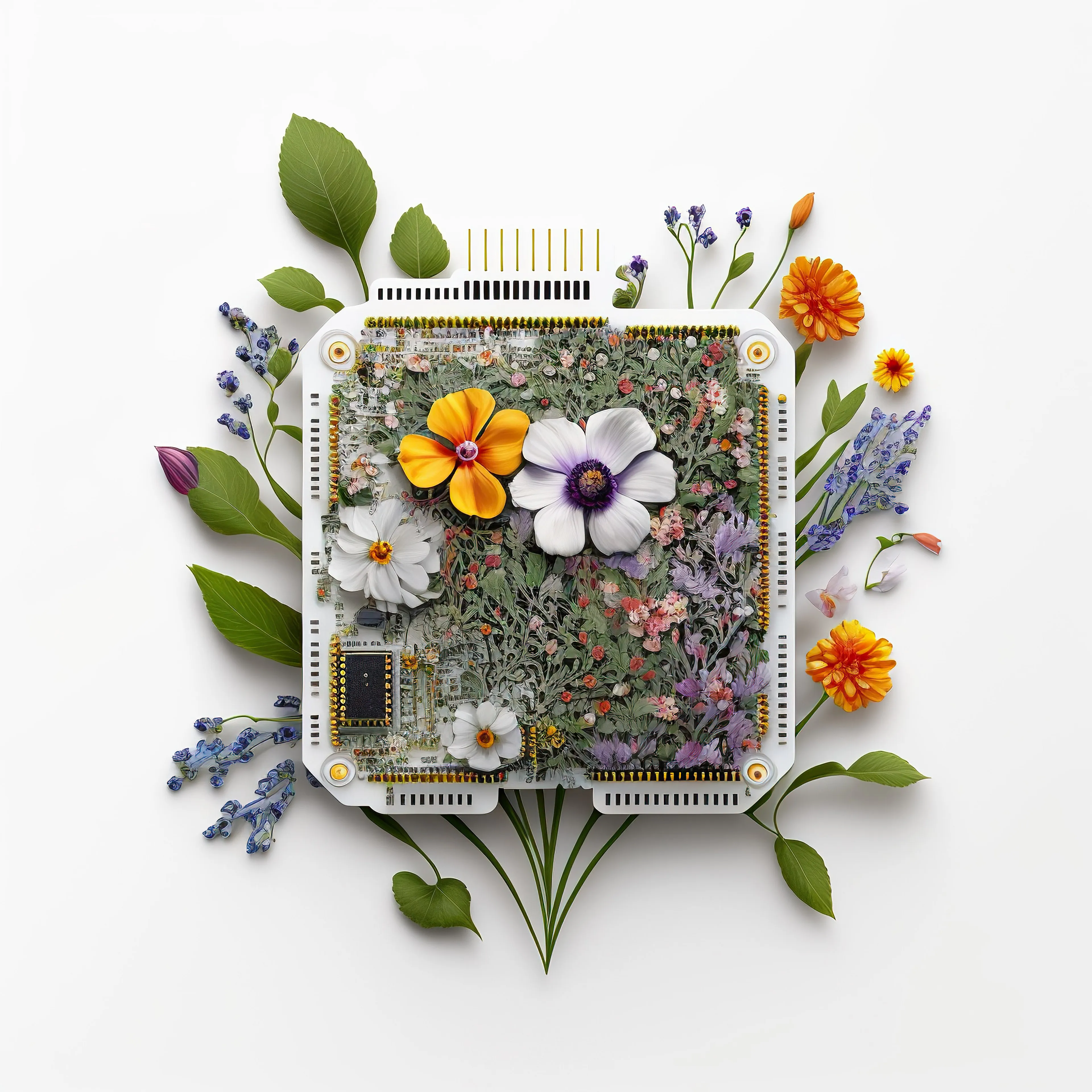 AI-generated microchip absorbed by irrepressible force of nature. Unique 1/1 of 100 chips collection. 2022 🌱
