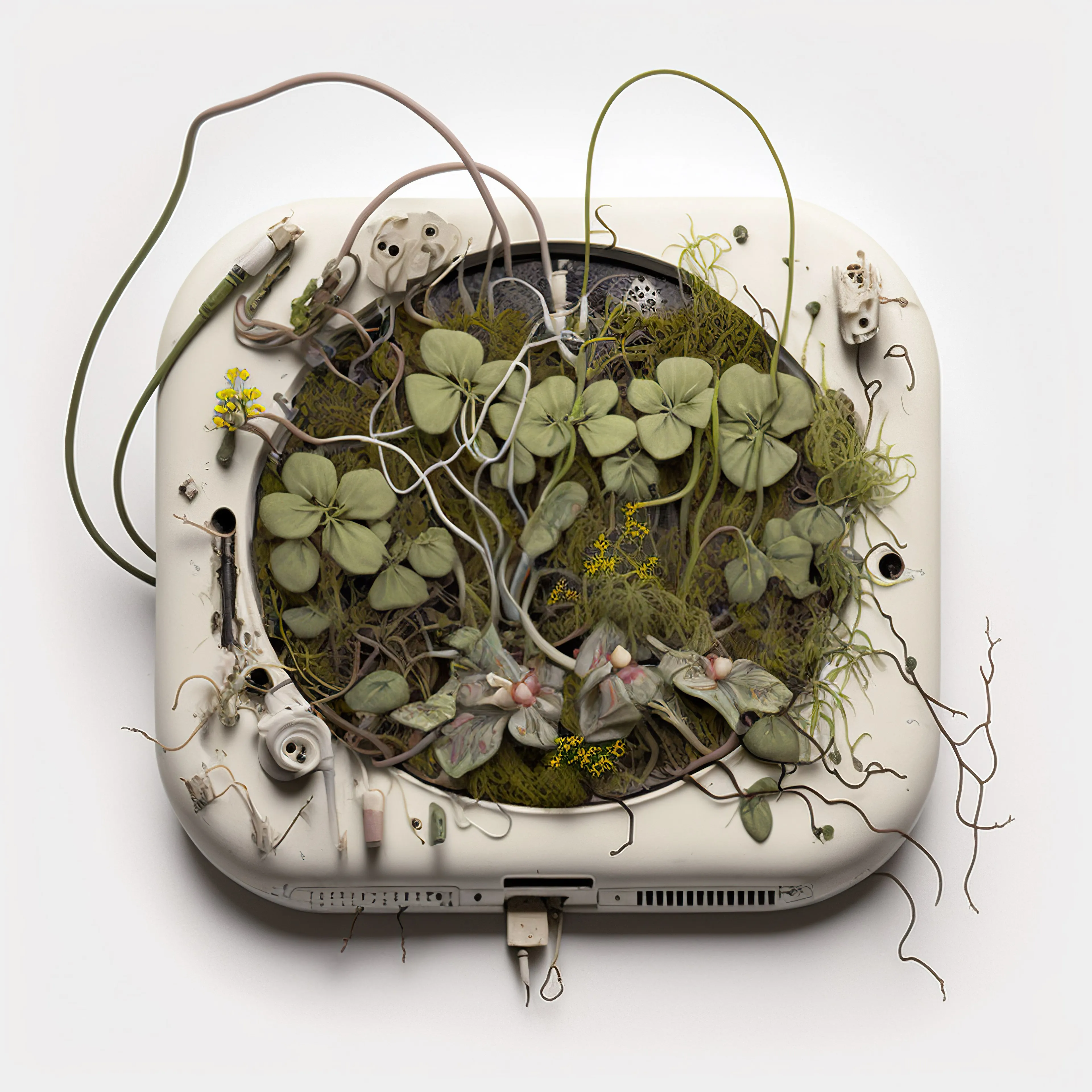 AI-generated microchip absorbed by irrepressible force of nature. Unique 1/1 of 100 chips collection. 2022 🌱